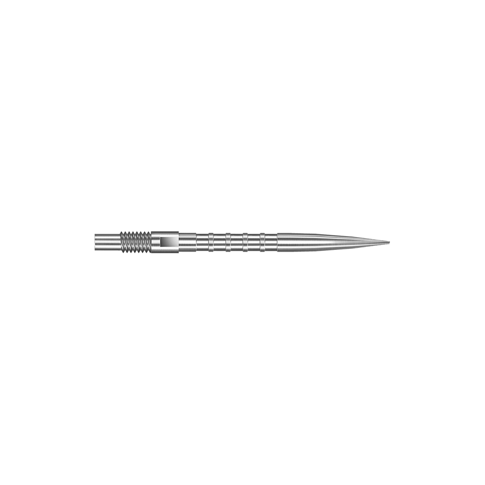 Pointes de fléchettes Harrows Quick Point Heavy Metal - Argent Das Bild zeigt Harrows Quick Point Heavy Metal Grip Dartspitzen in Silber mit einer Länge von 26mm. Die Aufnahme präsentiert das zweite Stück der Serie.