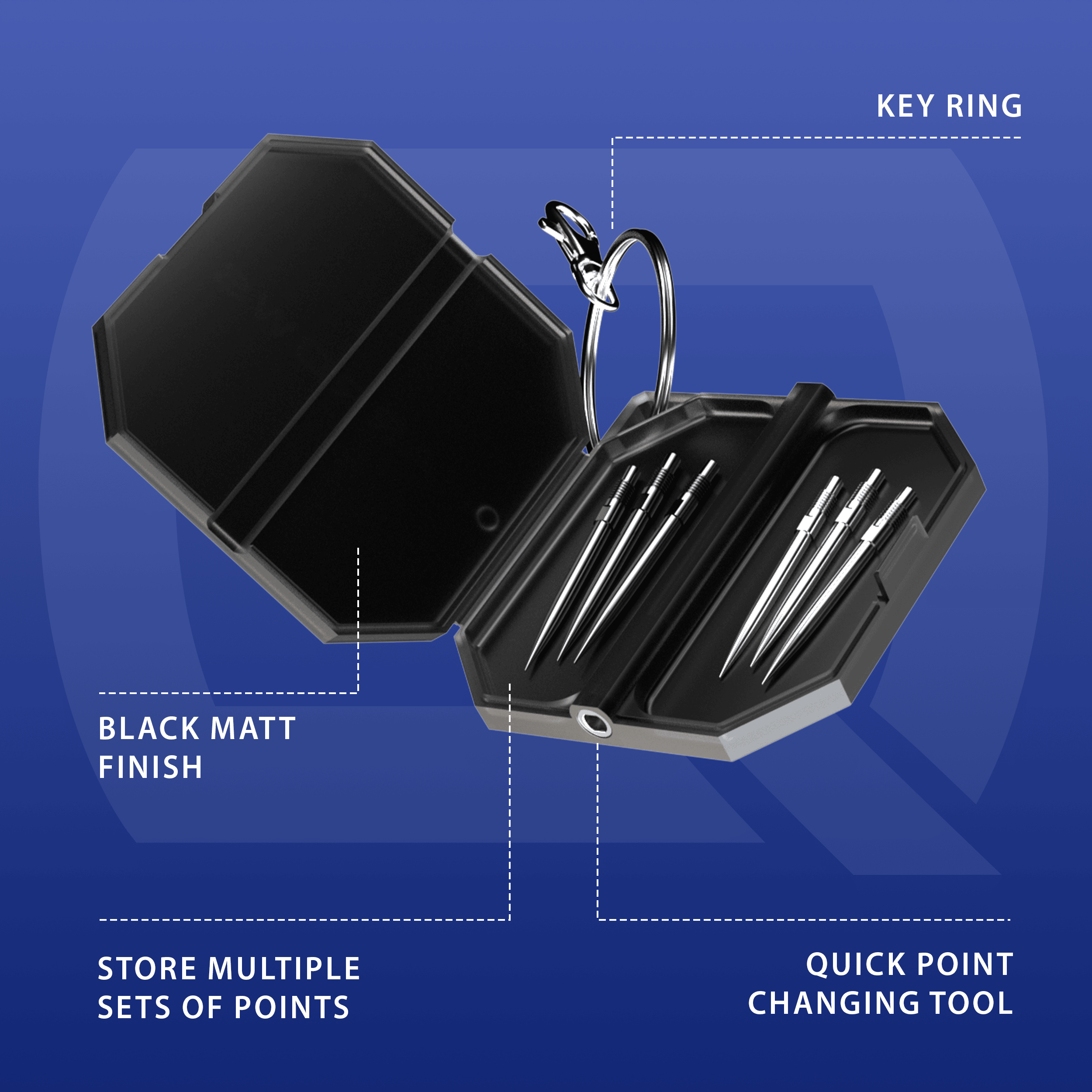 Coffret à outils Quick Point Premium de Harrow Dieses Bild zeigt das Harrows Premium Quick Point Tool Case. Es ist speziell für Dartsportzubehör entwickelt worden.