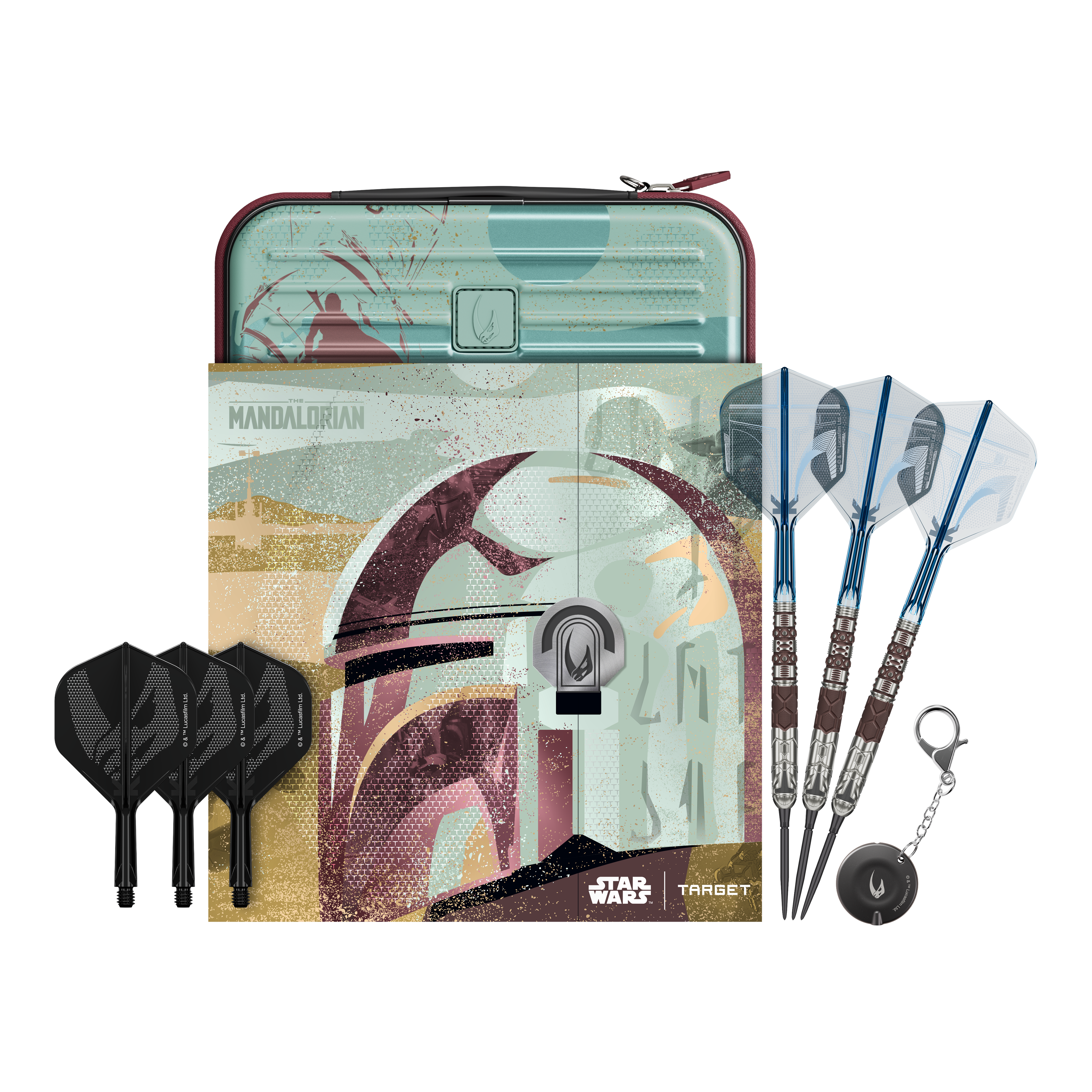 Fléchettes en acier Target Star Wars Mandalorian 95 à pointe suisse Abgebildet sind Target Star Wars Mandalorian 95 Swiss Point Steeldarts. Diese Darts haben ein einzigartiges Mandalorian-Design.