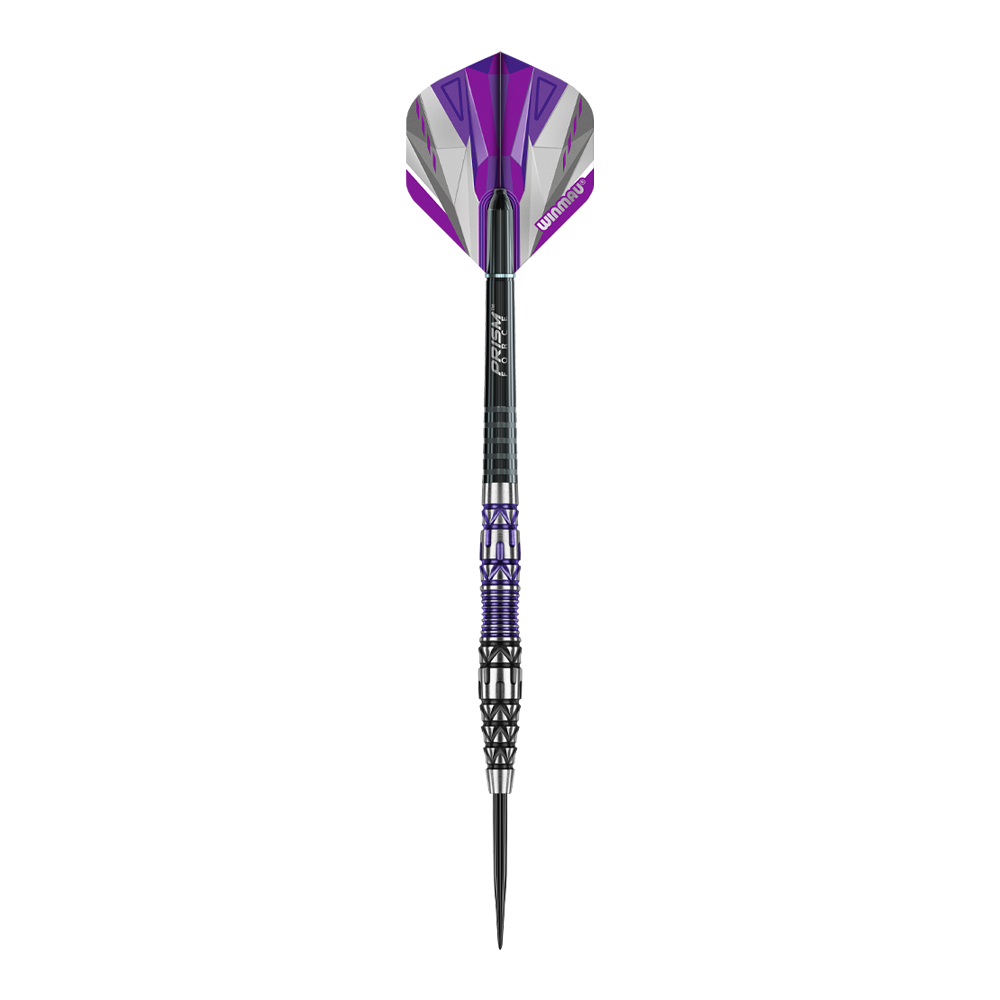 Fléchettes en acier Winmau Simon Whitlock Édition Spéciale 2020 Das Bild zeigt den Winmau Simon Whitlock Special Edition 2020 Steeldart. Der Dart hat ein auffälliges Design mit lila, schwarzen und silbernen Akzenten.
