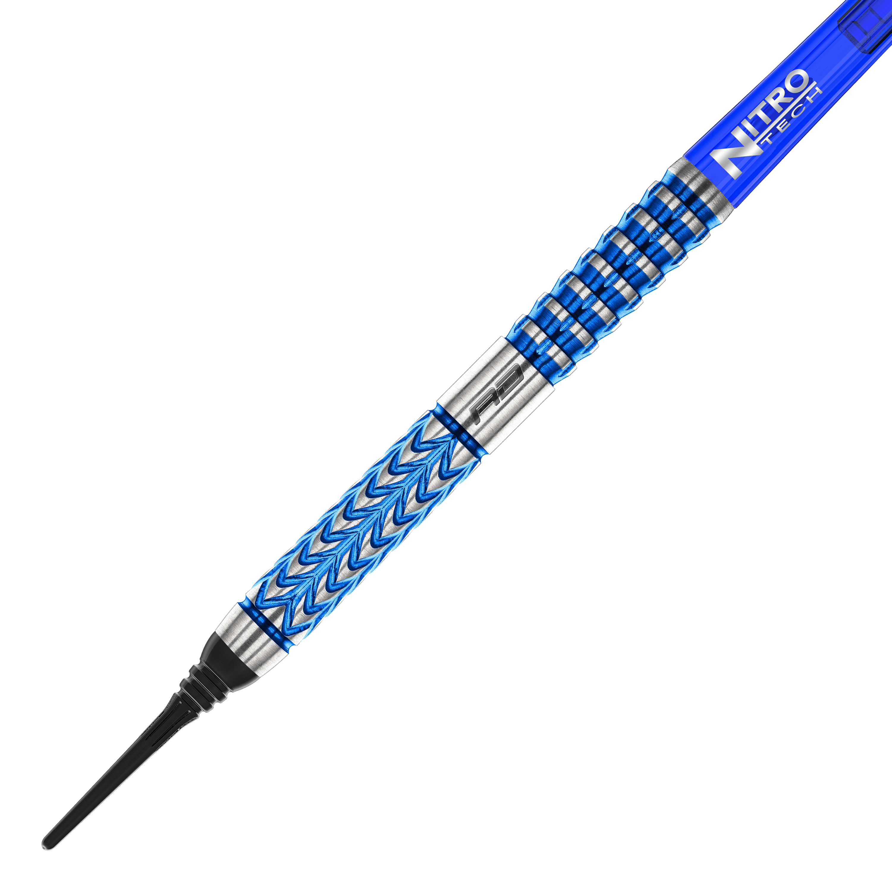 Red Dragon Gerwyn Price Glacier Fléchettes souples – 18 g Das Bild zeigt einen Red Dragon Gerwyn Price Glacier Softdart mit einem Gewicht von 18g. Der Dart hat ein auffälliges blau-silbernes Design und eine schwarze Kunststoffspitze.