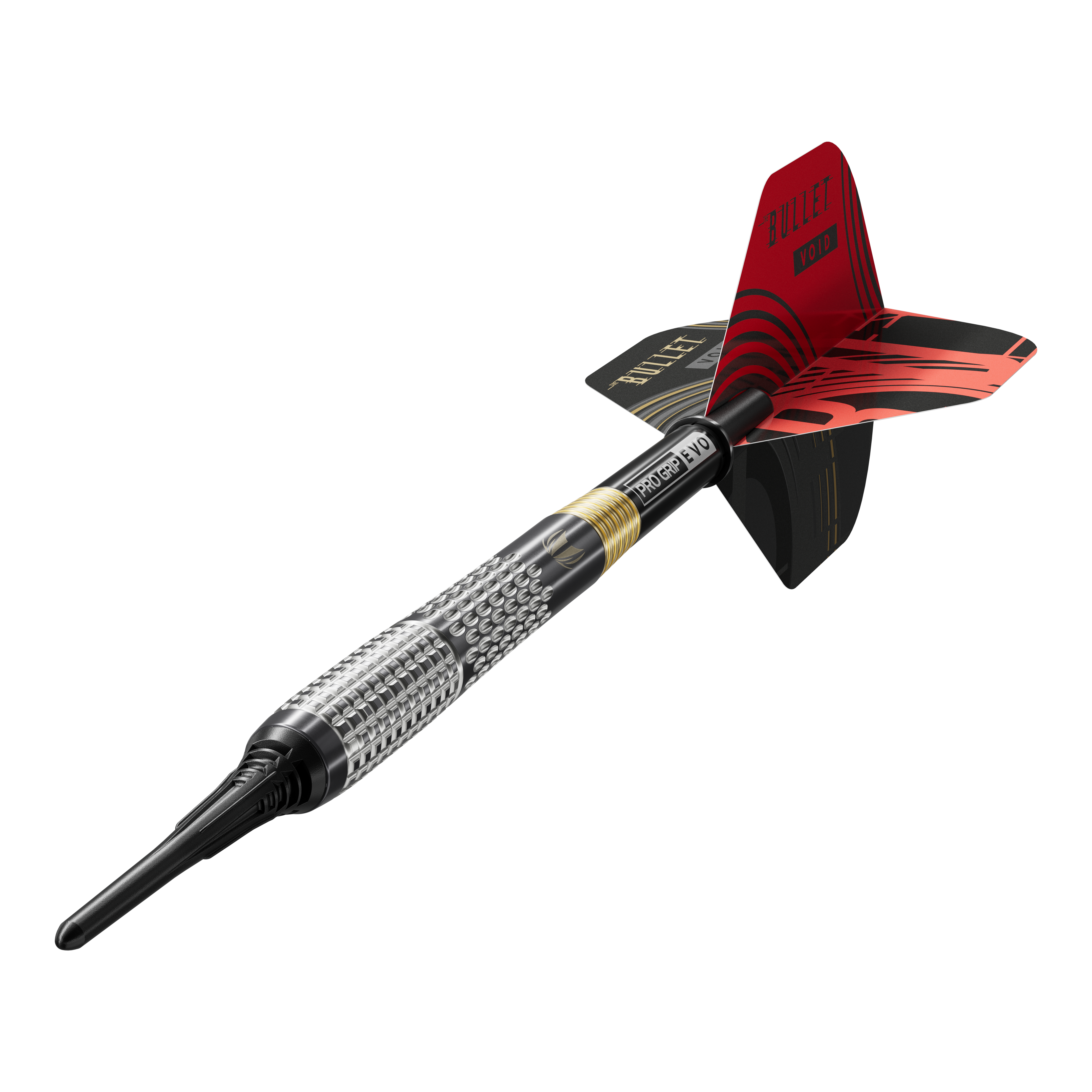 Auf dem Bild sind die Target Stephen Bunting GEN5 Void Softdarts - 18g zu sehen. Die Softdarts haben ein spezielles Design und sind für Dartspieler geeignet.