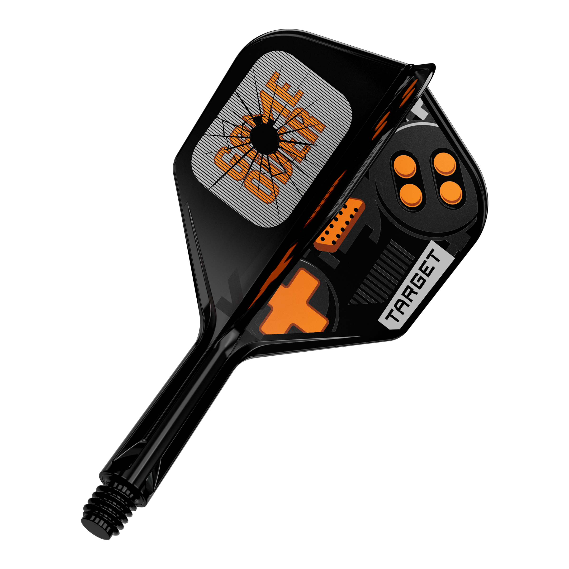 Target K-Flex Game Over No6 Vols Das Bild zeigt einen einzelnen Dart Flight. Es handelt sich um das Modell 410576 Target K-Flex GameOver No6 Flights 19mm.