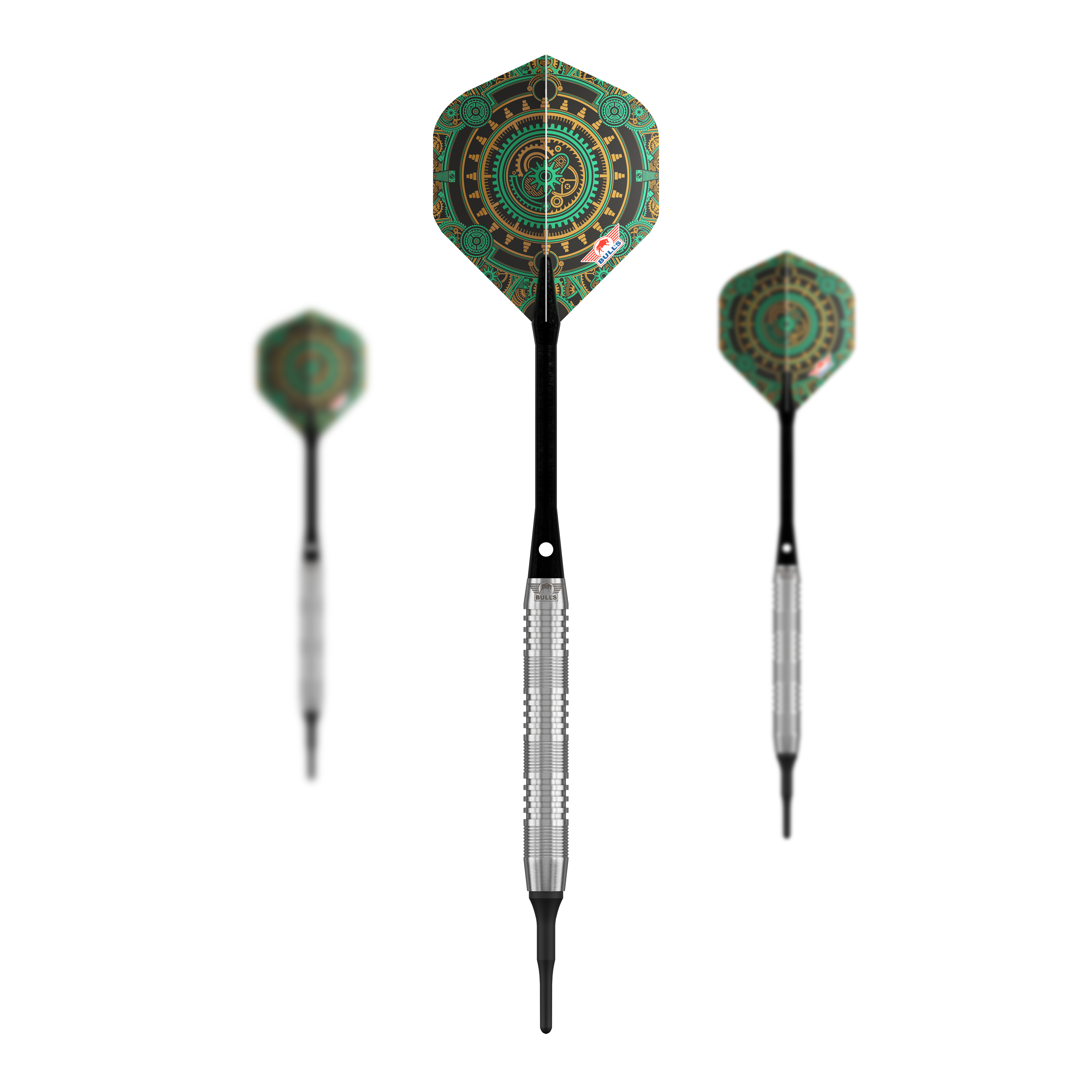 Fléchettes Bulls NL Direct en tungstène souple - 18 g Zu sehen ist das Set Bulls NL Direct Tungsten Softdarts - 18g. Mehrere Pfeile sind gemeinsam dargestellt.