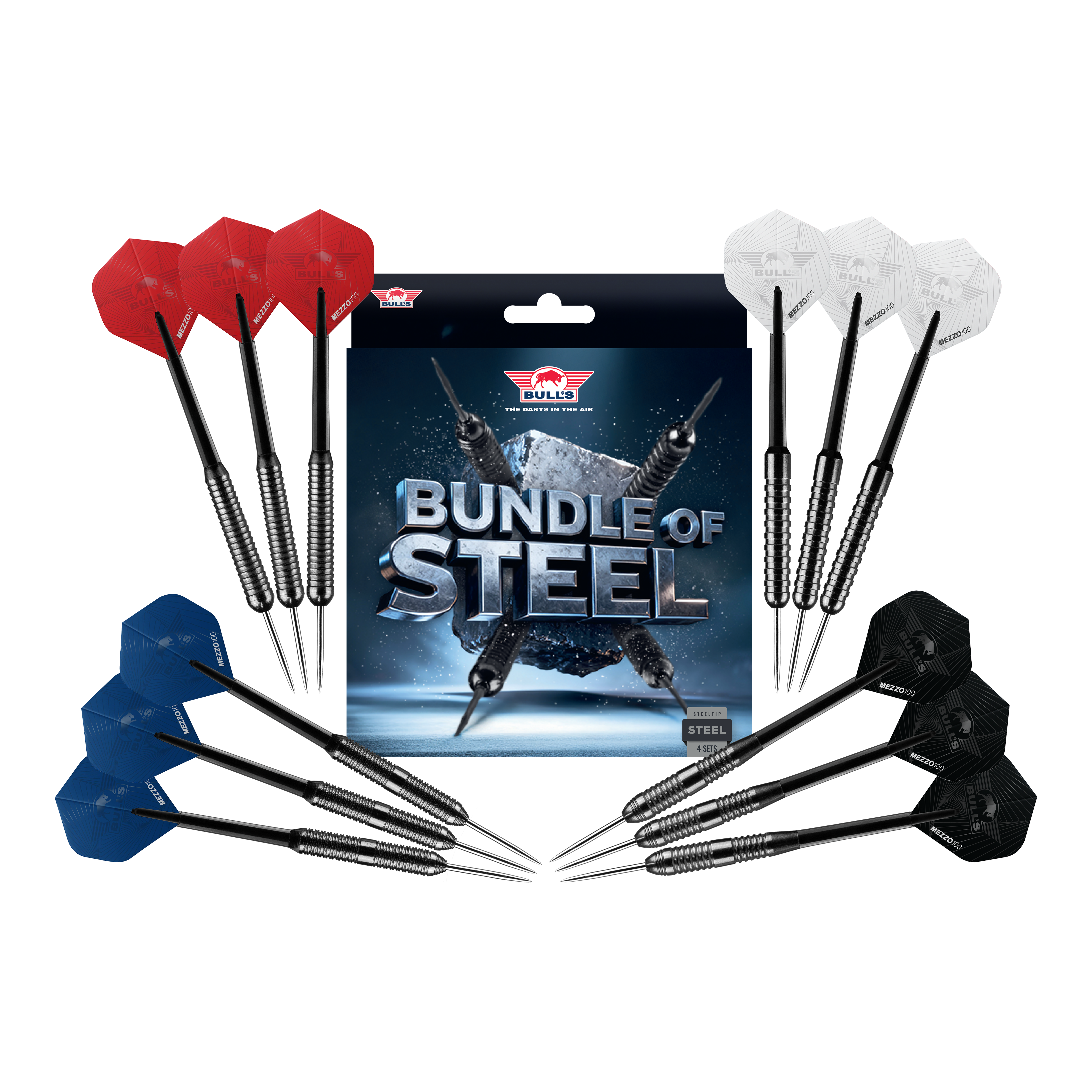 Bulls NL Lot de 4 fléchettes en acier laiton Zu sehen sind die Bulls NL Bundle Of Steel - 4 Sets Brass Steeldarts. Das Produkt bietet vier Sets Messing-Steeldarts für Dartspieler.