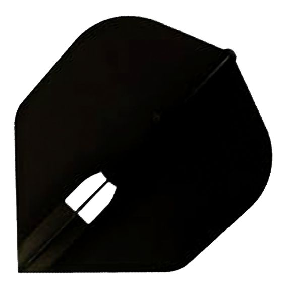 LSF50 Das Bild zeigt ein schwarzes, schaufelartiges Metallobjekt mit einer Öffnung in der Mitte. Es hat eine leicht gebogene, spitze Form.