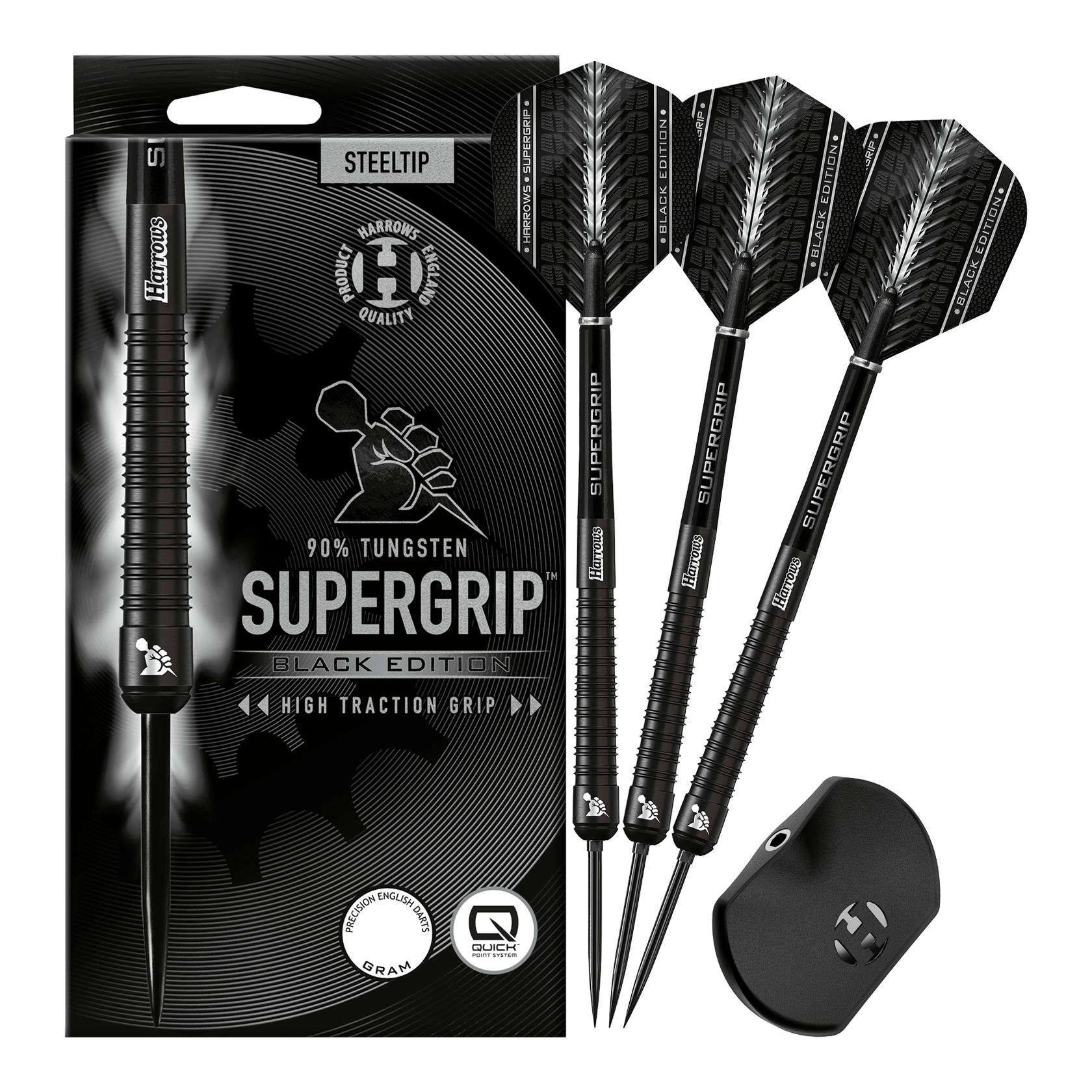 Fléchettes en acier à pointe rapide Harrows Supergrip 90 Black Edition