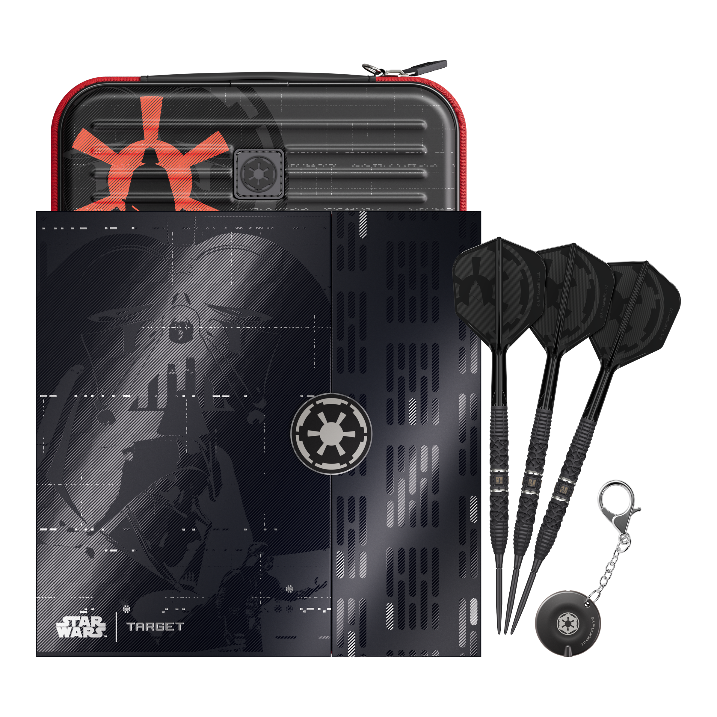 Fléchettes en acier Target Star Wars Darth Vader 95 Swiss Point Das Bild zeigt die Target Star Wars Darth Vader 95 Swiss Point Steeldarts. Diese Steeldarts sind im Darth Vader Design gehalten.