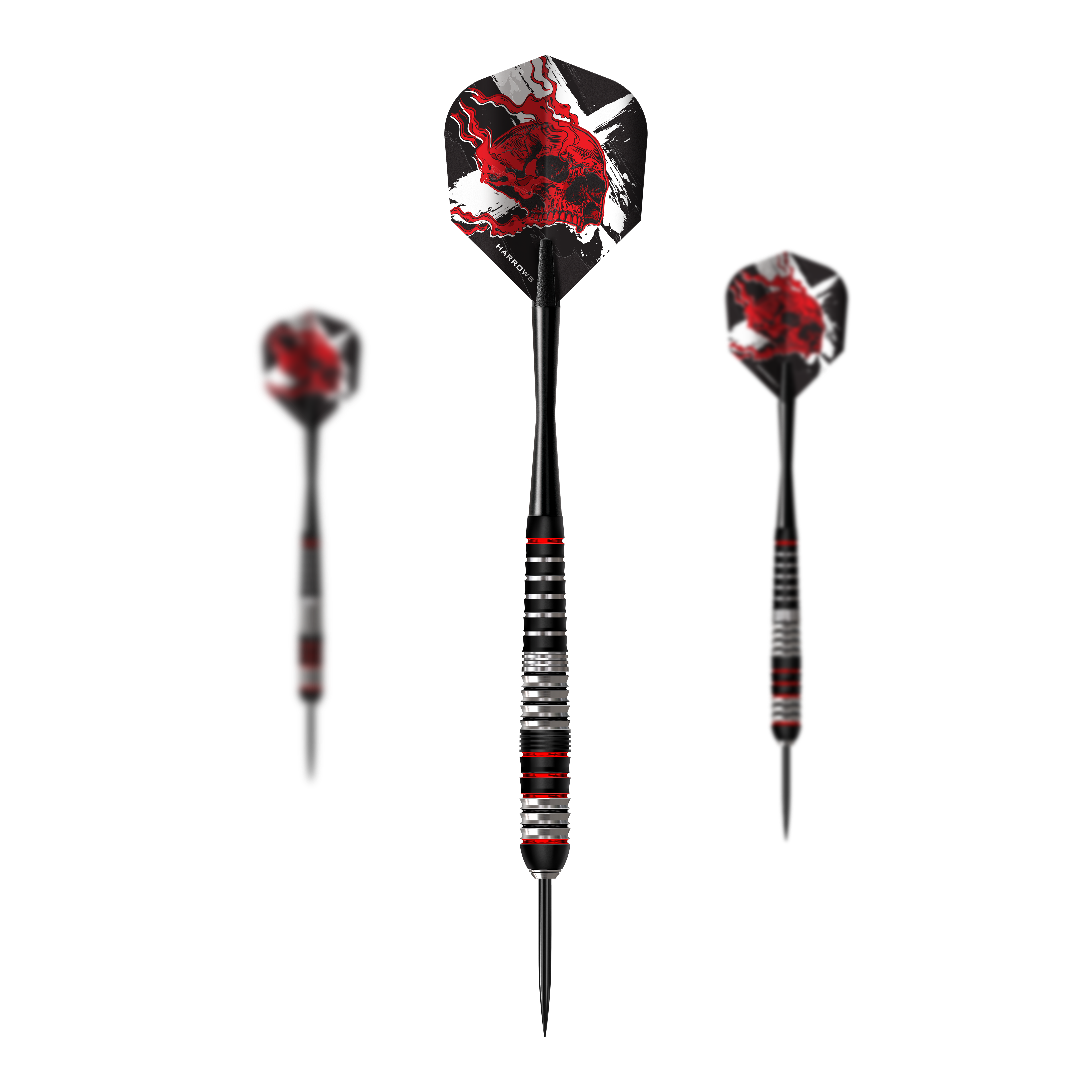 Diese Abbildung zeigt ein Set der Harrows Heavy Metal Ryan Searle Brass Steeldarts. Im Set sind mehrere Darts desselben Modells enthalten.