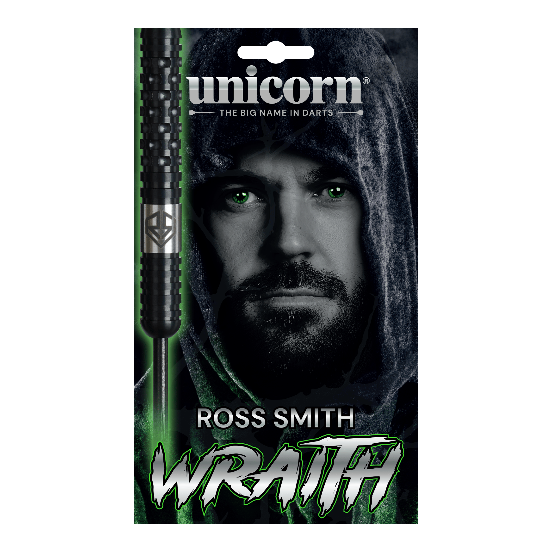 Fléchettes en acier Unicorn Wraith Ross Smith - 22 g Das Bild zeigt die Unicorn Wraith Ross Smith Steeldarts mit 22 Gramm Gewicht. Dieses Dartset ist für den professionellen Gebrauch geeignet.