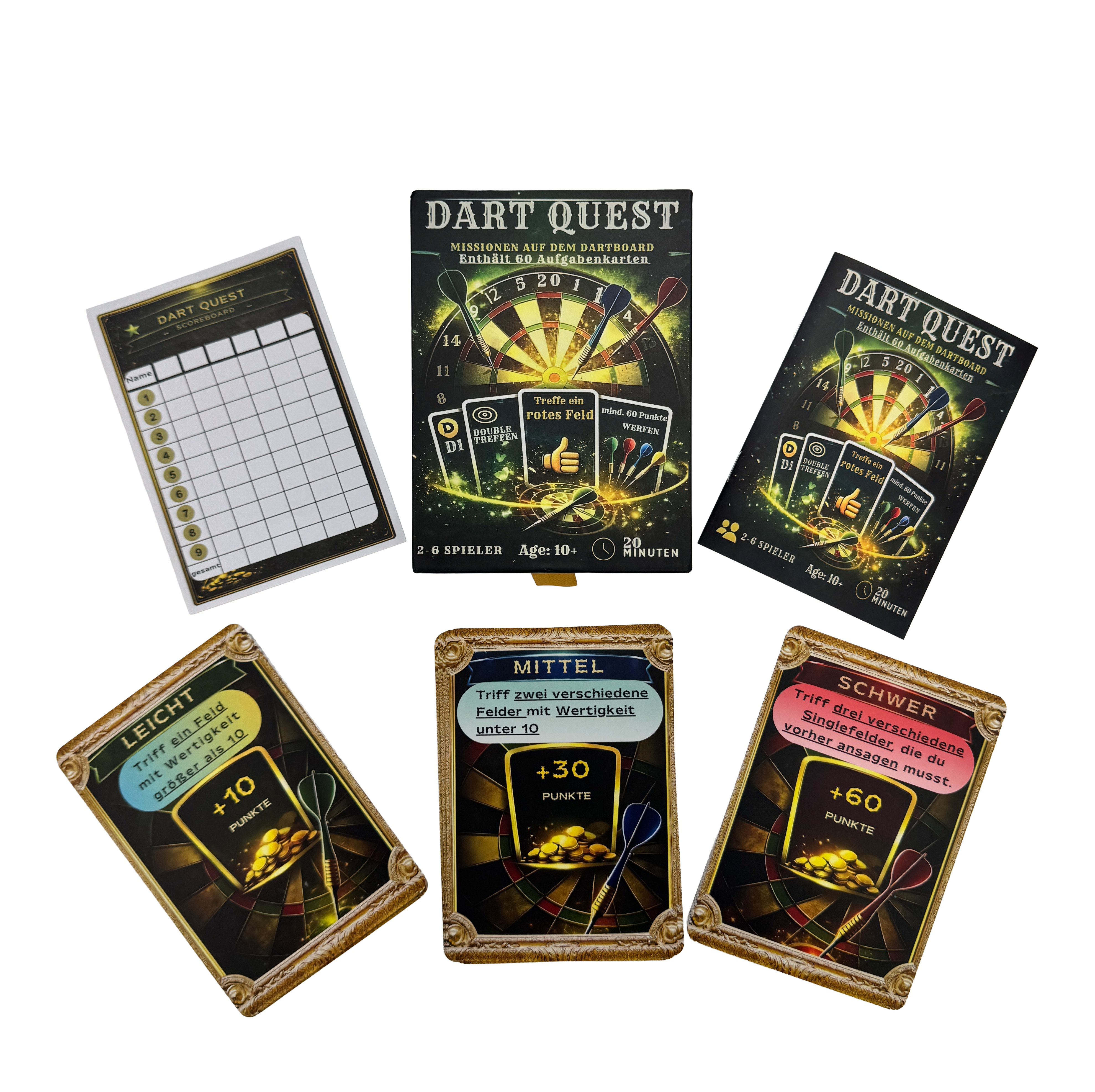 jeu de cartes Dart Quest Auf diesem Bild sieht man das Dart Quest Kartenspiel. Es sorgt für Spaß und Abwechslung.
