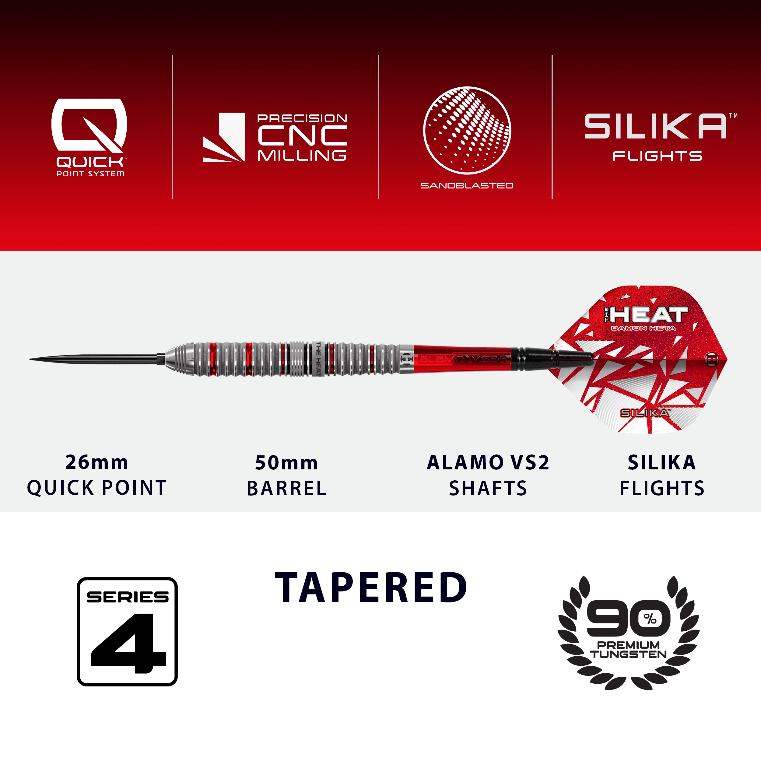 Fléchettes en acier Harrow's Damon Heta Series 4 Quick Point Dieses Bild zeigt die Harrows Damon Heta Series 4 Quick Point Steeldarts. Sie sind für den Gebrauch beim Steeldartspiel konzipiert.