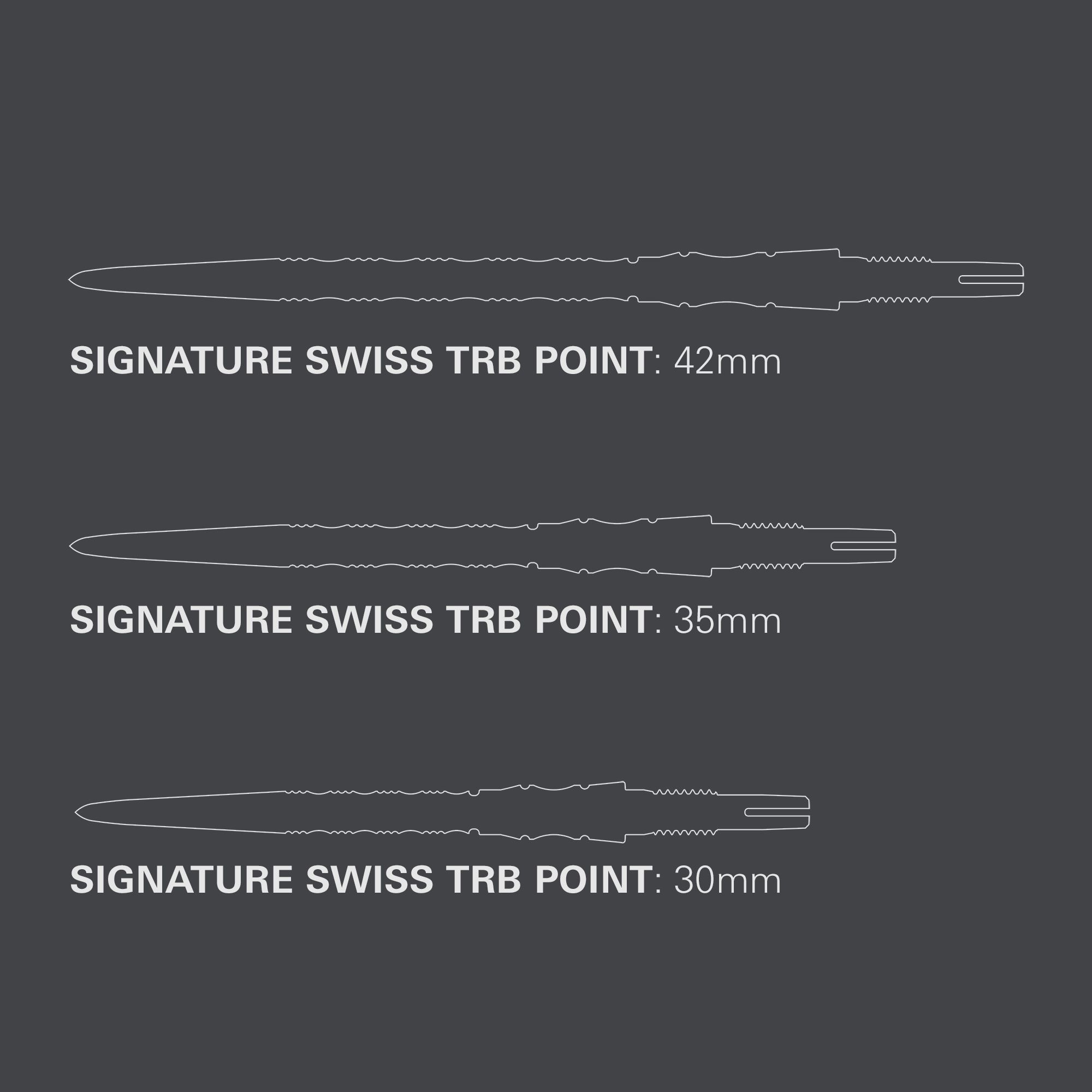 Pointes de fléchettes en acier Target Signature Swiss Point TRB - argent Das Foto zeigt die Target Signature Swiss Point TRB Steeldartspitzen in der Farbe Silber. Sie sind ideal für den professionellen Einsatz im Dartsport.