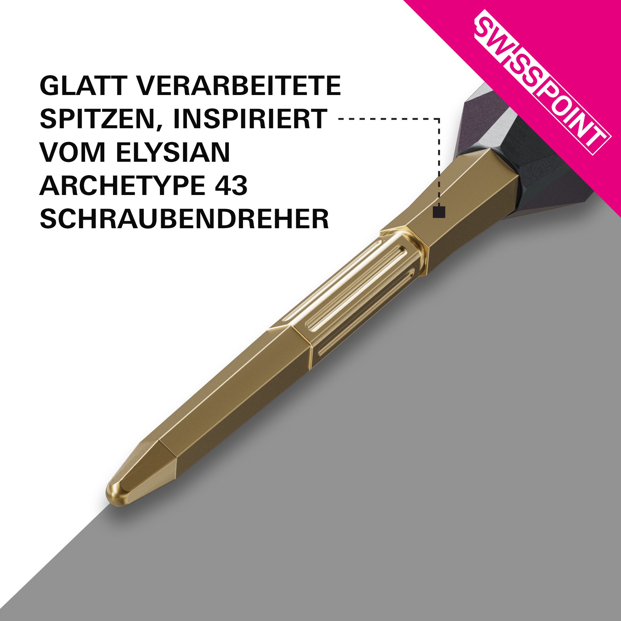 Pointes de fléchettes en acier Target Elysian Archetype 43 Swiss Point - Or Target Elysian Archetype 43 Swiss Point Steeldartspitzen in Gold werden abgebildet. Sie sind hochwertige Dartspitzen für professionelle Dartspieler.