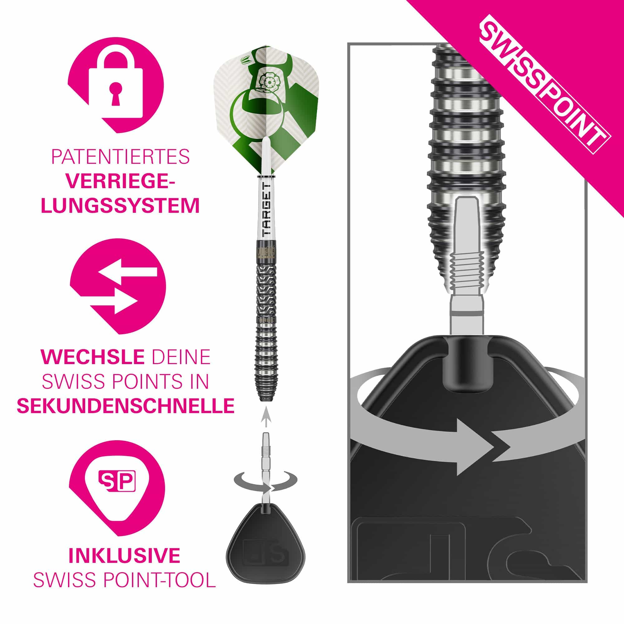 Fléchettes en acier Target Charlie Manby Swiss Points Abgebildet sind die Target Charlie Manby Swiss Points Steeldarts. Diese Darts zeichnen sich durch ihre hochwertige Verarbeitung aus.