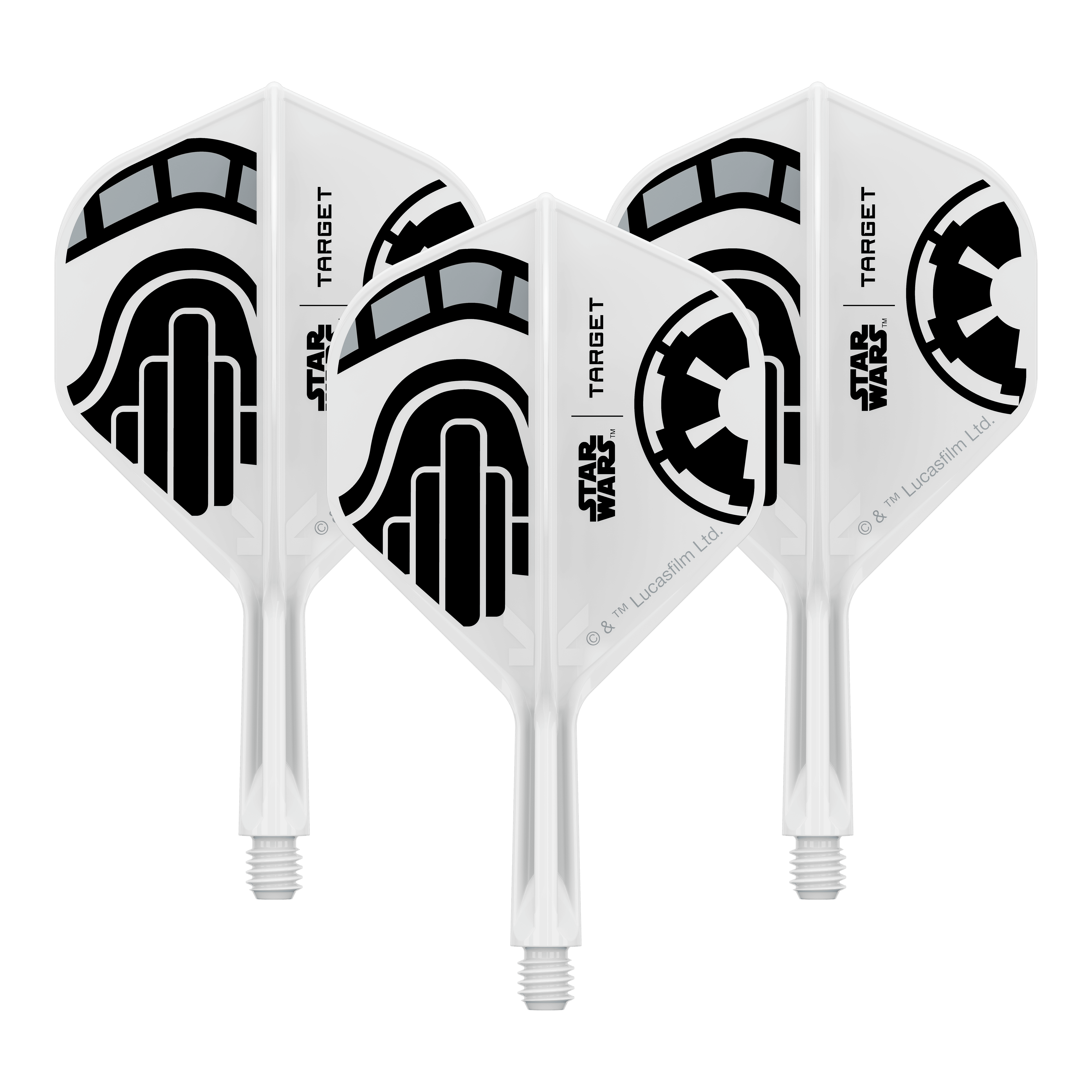 Target Star Wars K-Flex Stormtrooper No2 Vols Standard Abgebildet ist ein Set kurzer Dartflügel mit dem Namen 'Stormtrooper No2 Standard Flights Short 19mm 1Set'. Das Produkt eignet sich für Dartspieler, die besondere Designs mögen.