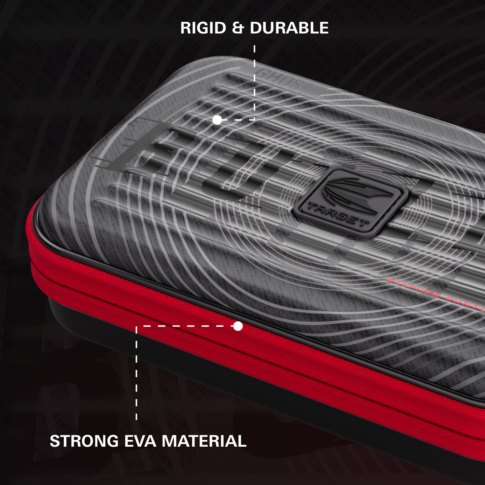 Étui à fléchettes Takoma XL Ghost Series Stephen Bunting Das Foto zeigt das Takoma XL Ghost Series Stephen Bunting Dartcase. Es handelt sich um eine praktische und stabile Darttasche für Fans von Stephen Bunting.