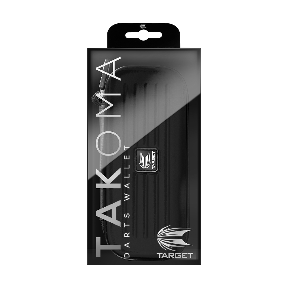 125820_Target_Takoma_Dartwallet_Schwarz_3 Das Bild zeigt das Produkt „Target Takoma Dartwallet“ in seiner Verpackung. Die Verpackung ist schwarz und trägt deutlich den Markennamen und das Logo.