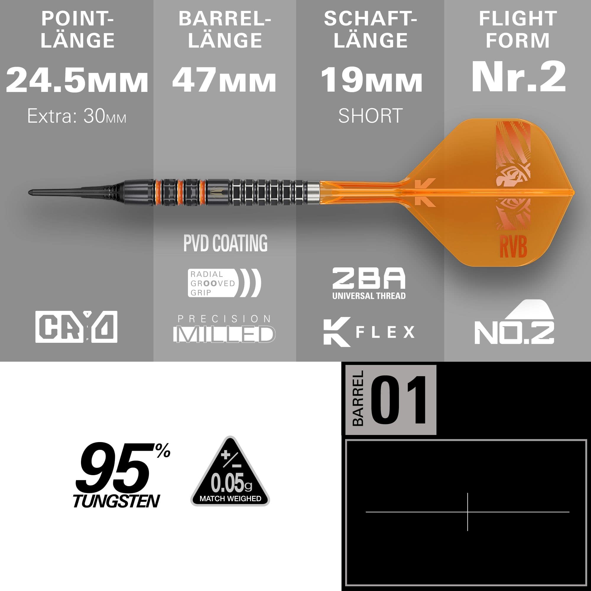 Fléchettes souples Target Raymond Van Barneveld 95K - 20g Fléchettes souples Target Raymond Van Barneveld 95K - 20g