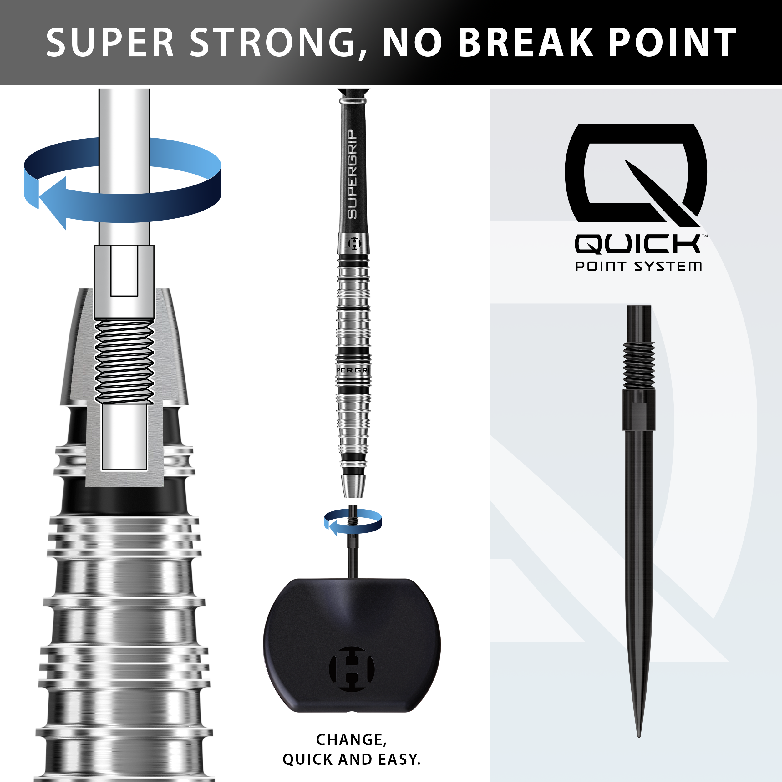 Fléchettes en acier Harrows Supergrip Torpedo Quick Point Das Bild stellt die Harrows Supergrip Torpedo Quick Point Steeldarts dar. Hier ist ein weiteres Detail des Produkts abgebildet.