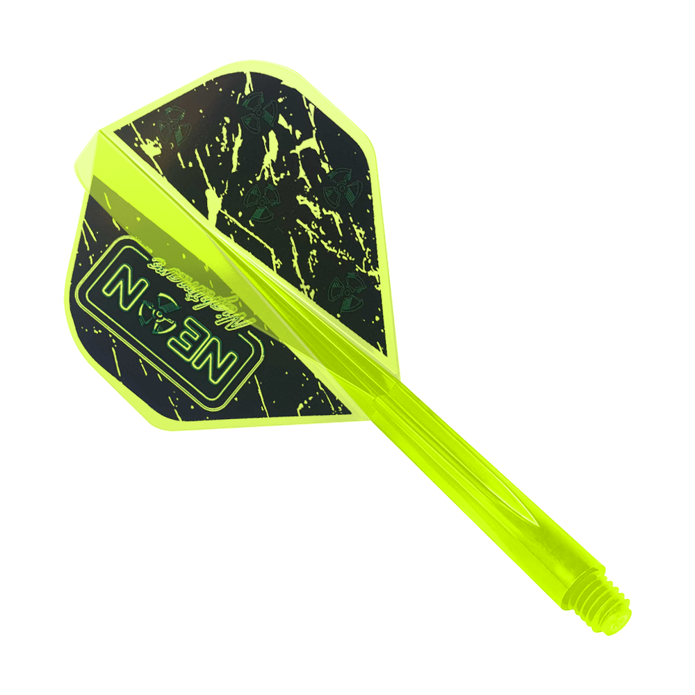 Condor AX Stowe Buntz Neon Nightmare Flight System Jaune - Standard Dieses Bild zeigt das Produkt "Condor AXE Stowe Buntz Neon Nightmare Flight-System Gelb - Standard". Es handelt sich um ein neon-gelbes Dart-Flight-System mit schwarzem und gelbem Muster.