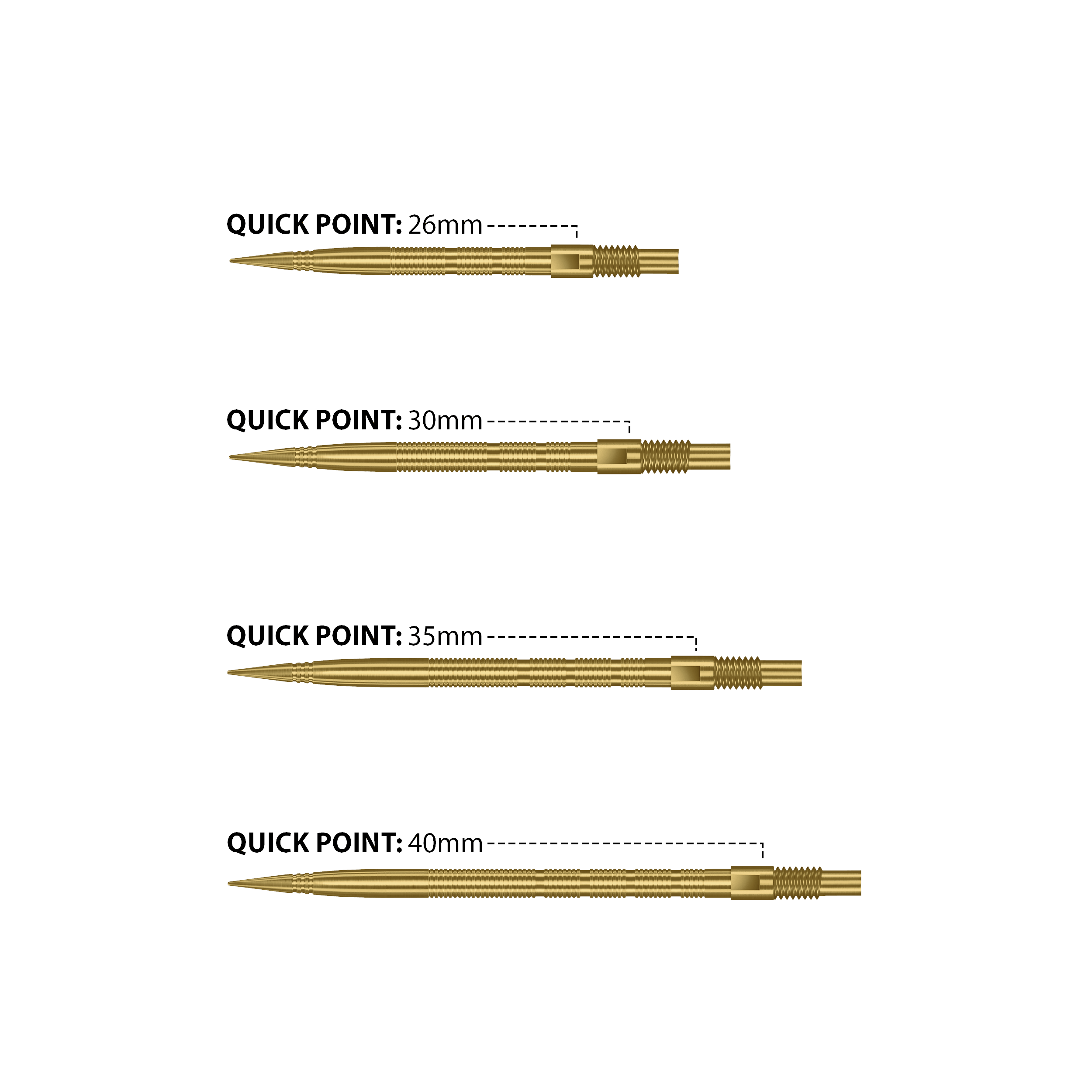Pointes de fléchettes Harrows Quick Point Micro Ridge - Or Das Bild zeigt Harrows Quick Point Micro Ridge Dartspitzen in Gold. Die goldene Farbe verleiht ihnen ein auffälliges Aussehen.