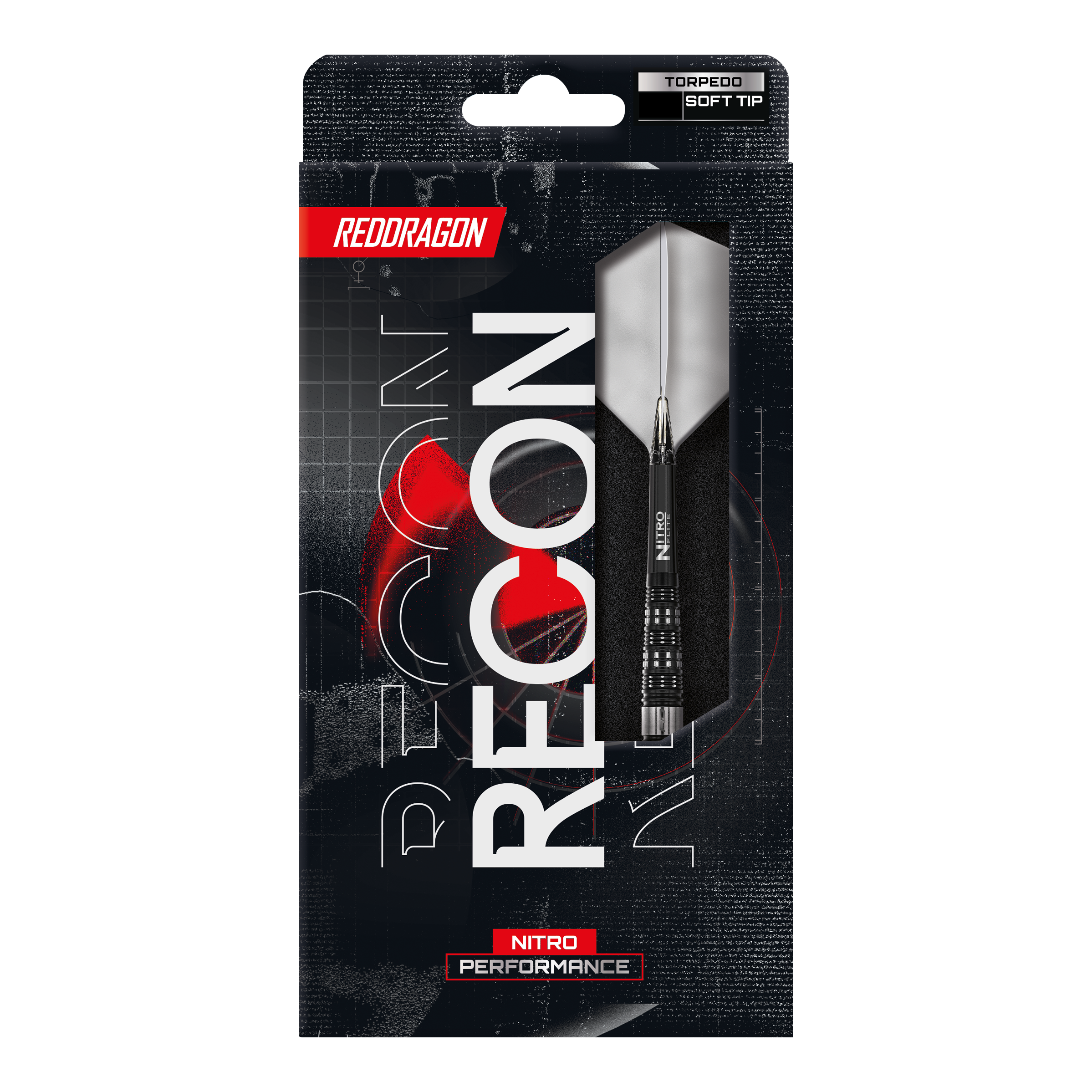 Das Foto zeigt die Red Dragon Recon Torpedo Softdarts - 20g. Die Darts sind für Softdart-Spiele geeignet und wirken robust.