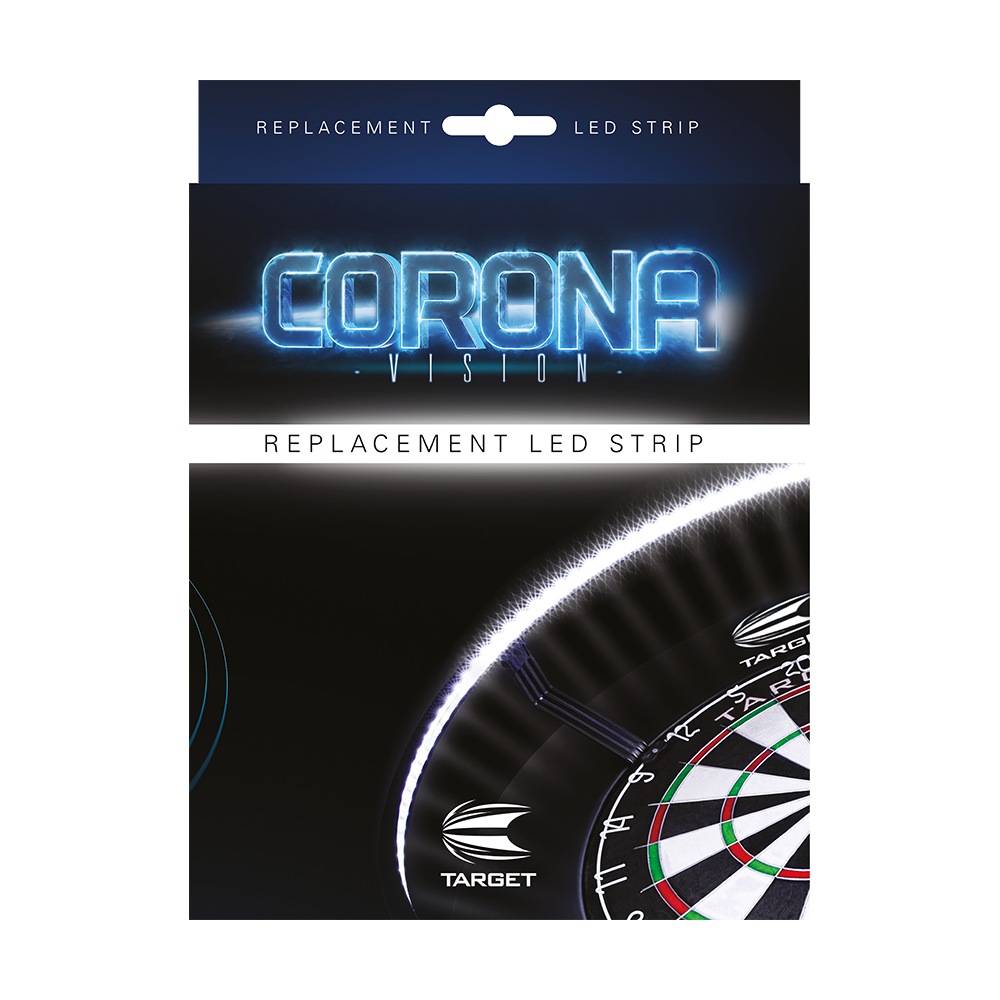 119655_Target-Corona-Ersatzteil-LED-Band-4 Das Bild zeigt die Verpackung des Produkts „Target CORONA Vision Ersatzteil LED-Band“. Es ist als Ersatz-LED-Streifen für eine Dartboard-Beleuchtung dargestellt.