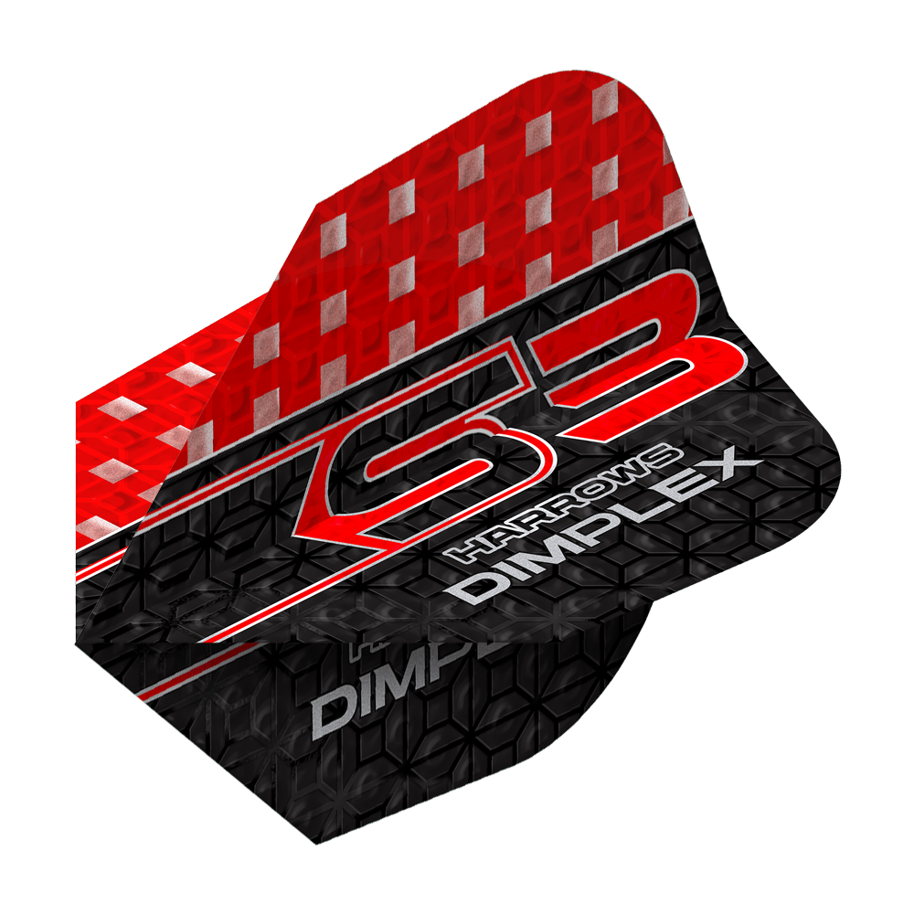Vols Harrows Dimplex S3 - Rouge Das Bild zeigt ein Harrows Dimplex S3 Flight in den Farben Rot und Schwarz. Auf dem Flight steht der Schriftzug "S3 Harrows Dimplex" in auffälligen Buchstaben.