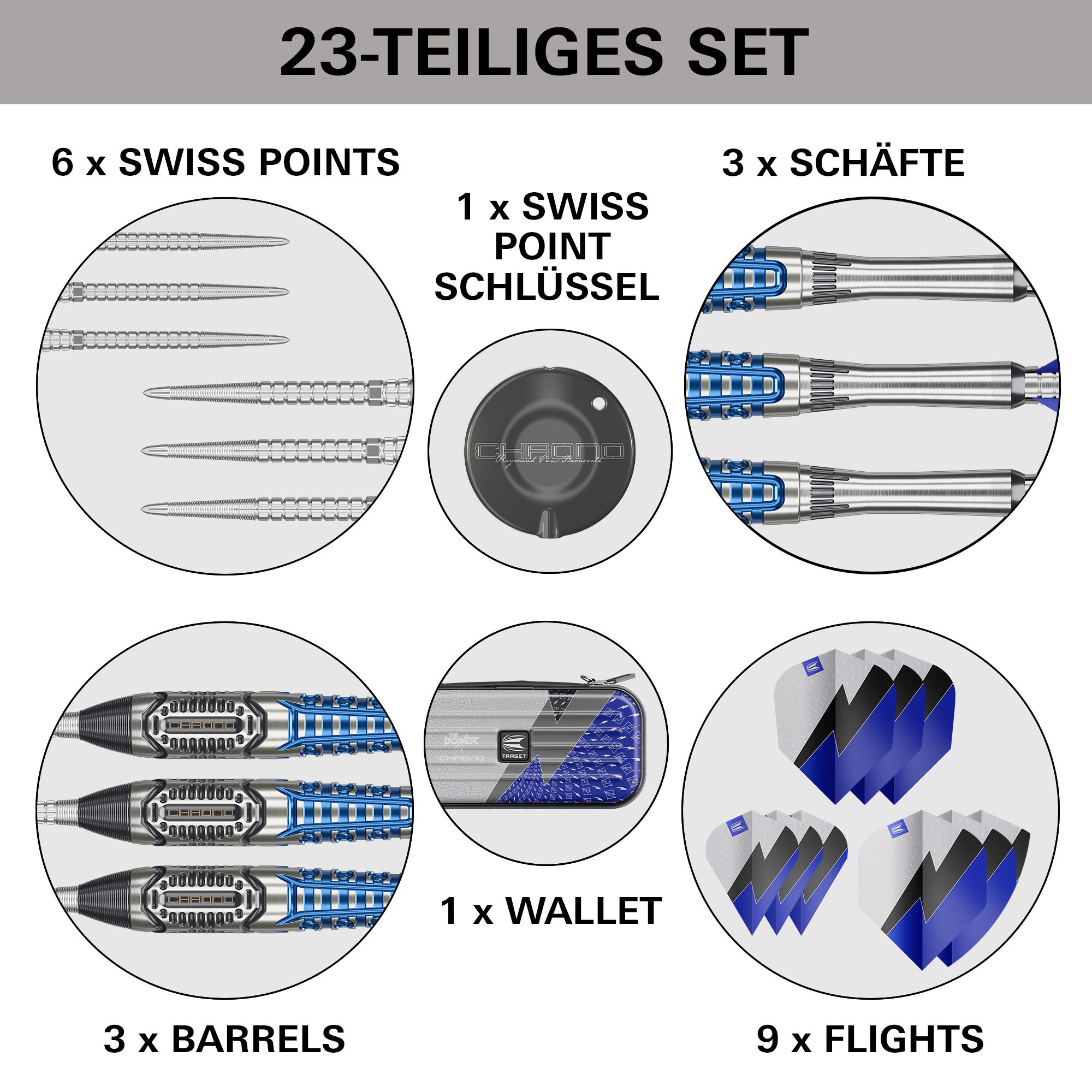 Fléchettes en acier Target Phil Taylor Power X Chrono Swiss Points