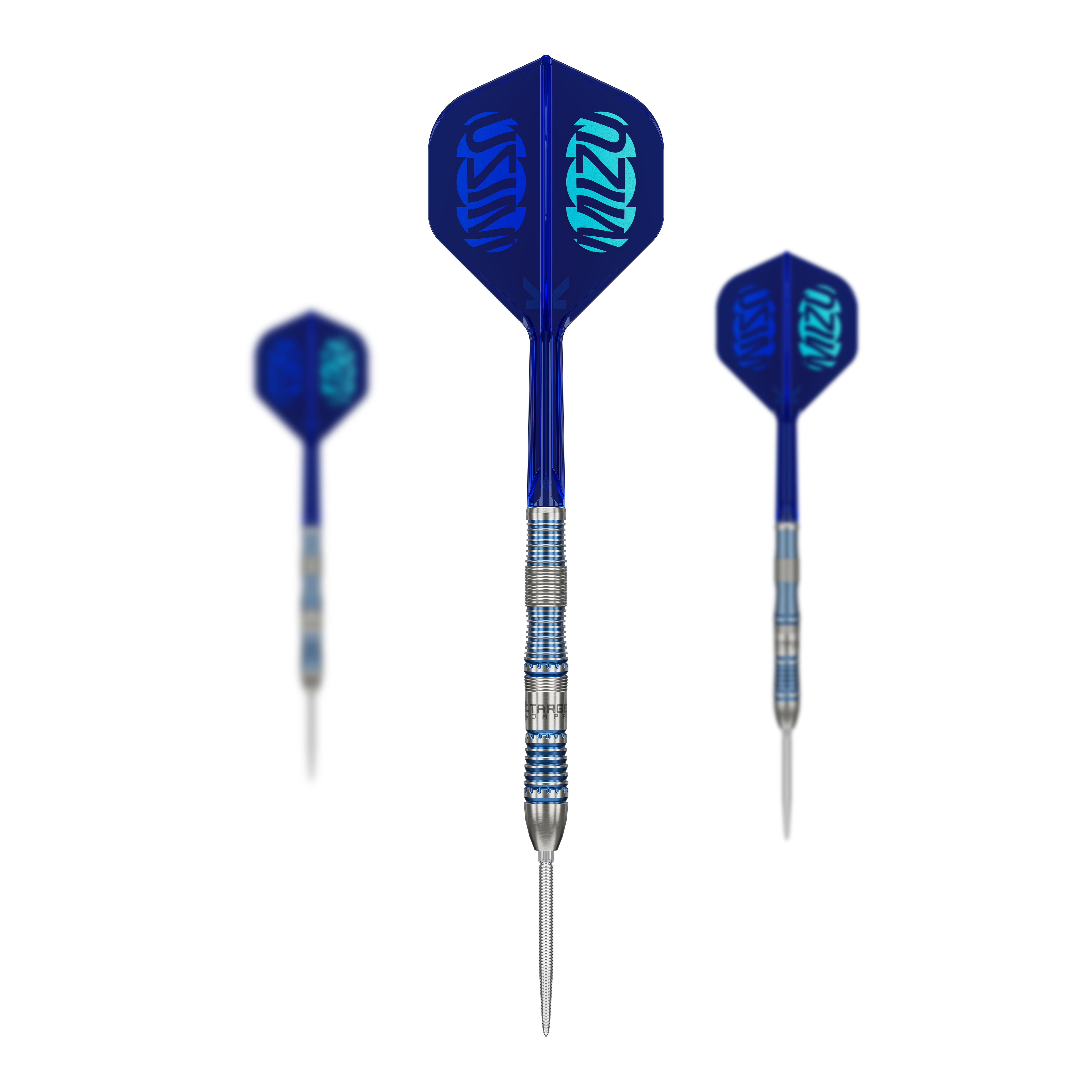 Gezeigt werden die Target Japan Mizu Series 02 Swiss Point Steeldarts. Diese Steeldarts sind Teil der japanischen Mizu Serie von Target.