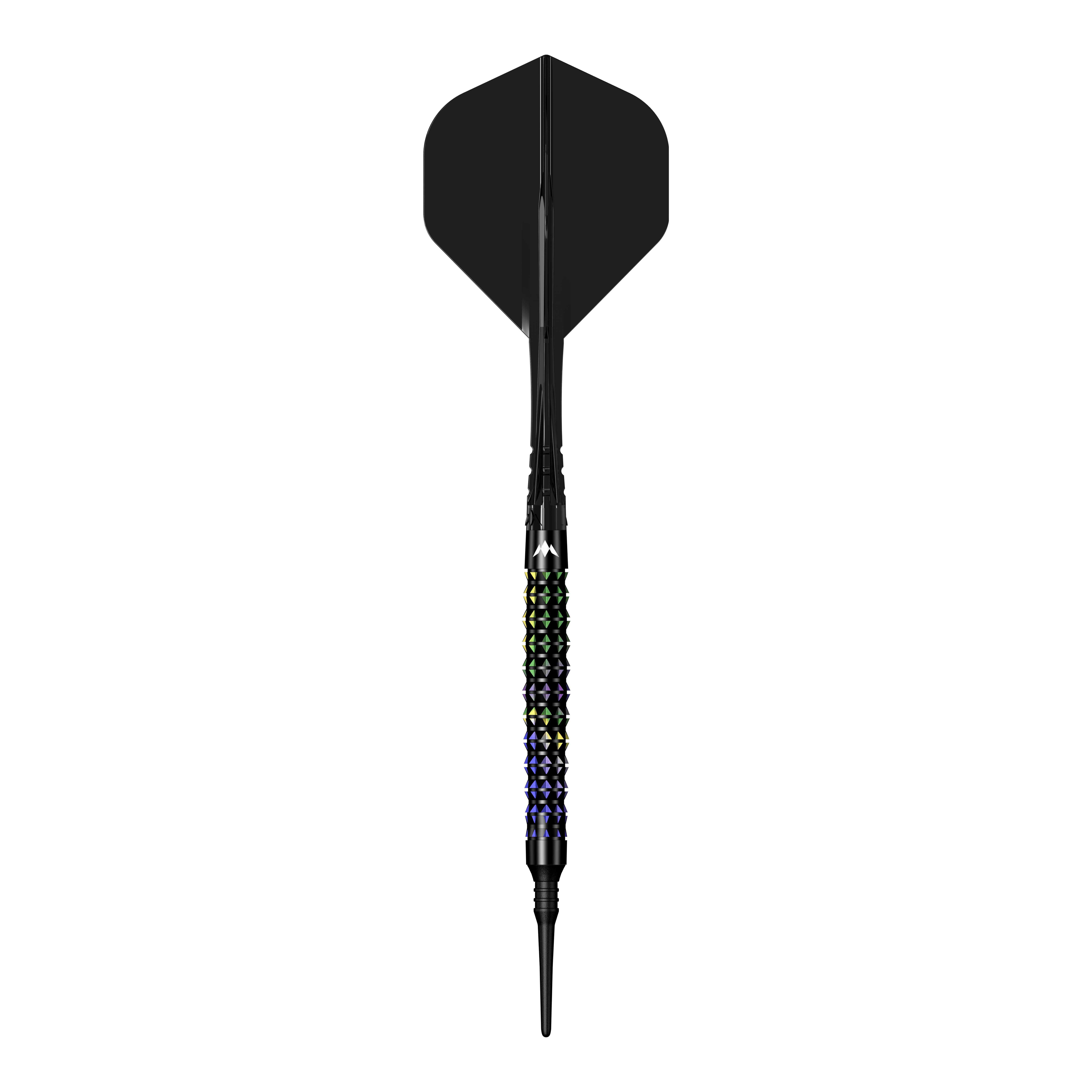 Fléchettes souples Mission Black Opal - 20 g Mission Black Opal Softdarts - 20g liegt auf einem weißen Hintergrund. Diese Softdarts sind für präzises Dartspiel ausgelegt.