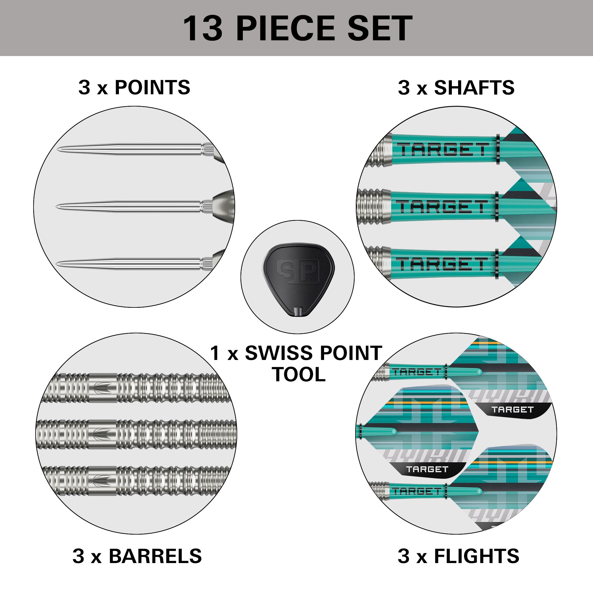 Fléchettes en acier Target Hydro 01 Swiss Point Abgebildet ist das Produkt Target Hydro 01 Swiss Point Steeldarts. Die Steeldarts sind detailreich dargestellt.