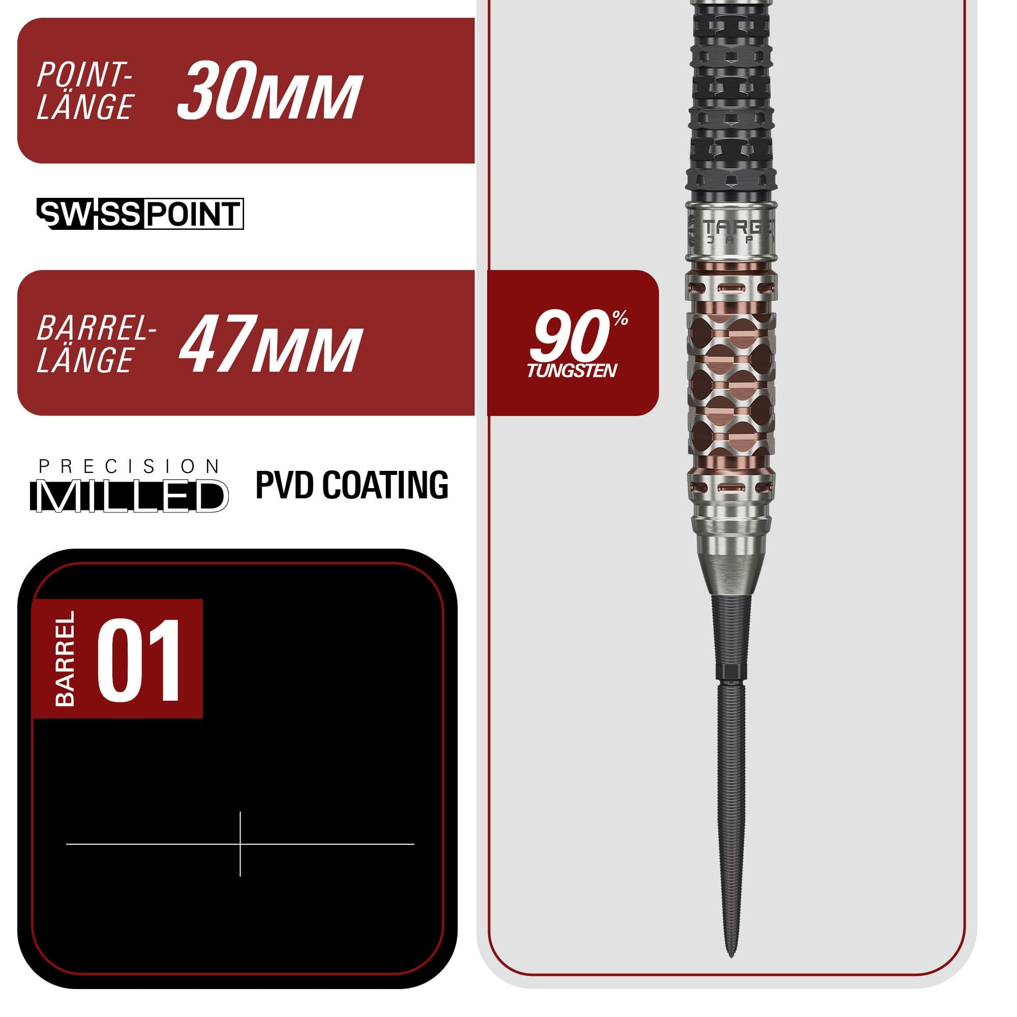 Fléchettes en acier Target Japan Charis GEN6 Swiss Point - 23 g Hier sieht man die Target Japan Charis GEN6 Swiss Point Steeldarts mit 23g Gewicht. Das Produkt besticht durch sein modernes und funktionales Design.