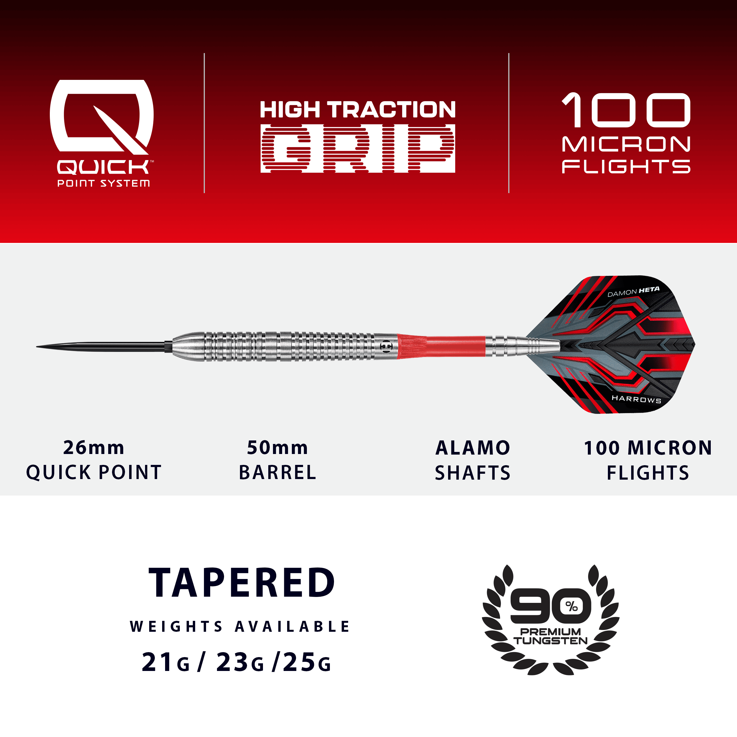 Fléchettes en acier Harrows Damon Heta Natural Quick Point Das Bild zeigt den Harrows Damon Heta Natural Quick Point Steeldart. Der Dart ist ideal für Spieler, die Wert auf Präzision und Design legen.