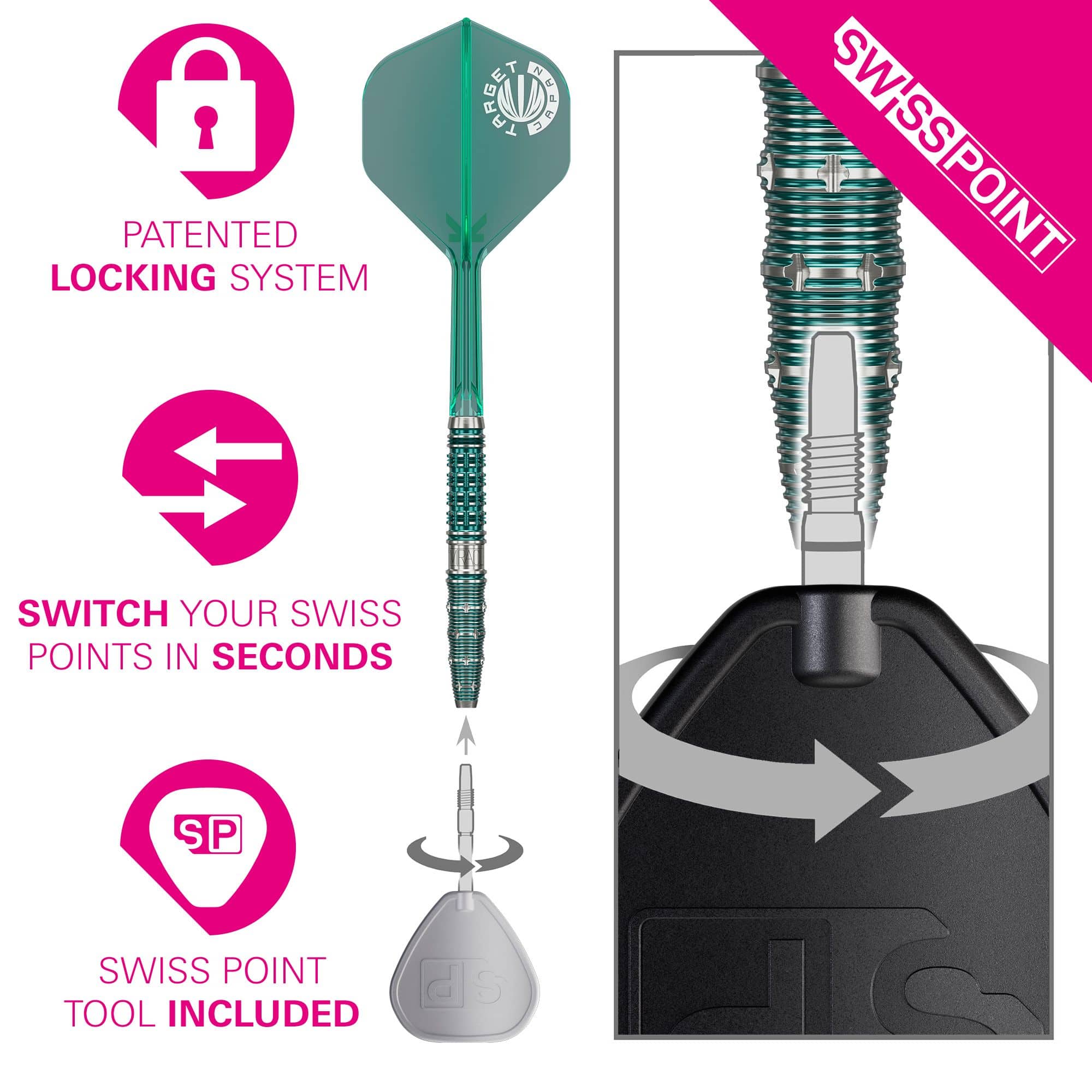 Target Japan Mikuru Suzuki The Miracle GEN7 Fléchettes en acier à pointe suisse - 23 g Abgebildet sind Target Japan Mikuru Suzuki The Miracle GEN7 Swiss Point Steeldarts - 23g. Die Darts sind für professionelle Spieler geeignet.