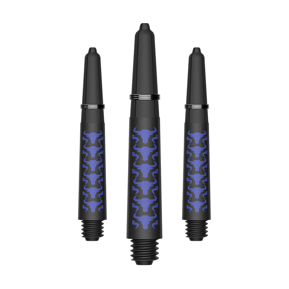 Tiges en carbone Bulls NL Capo - Bleues Zu sehen sind BullsNL Capo Carbon Shafts in Blau, Größe Short 34mm. Das Produkt ist ein Set aus Kohlefaser-Dartschäften.