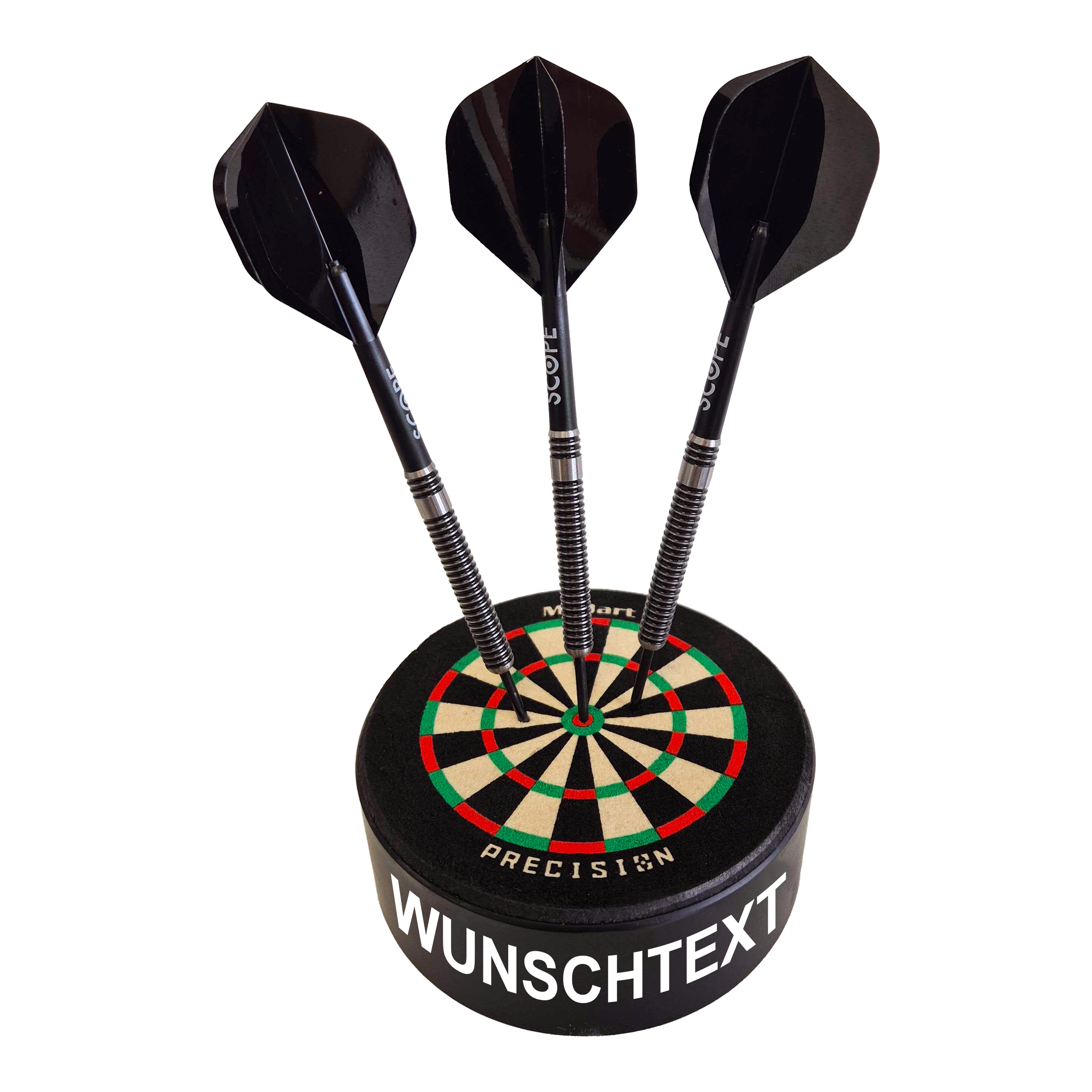 Cible de fléchettes miniature McDart Precision avec texte personnalisé Hier ist ein Produktfoto mit dem Dateinamen 765_McDart_Mini_Precision_Dartboard_Darthalter_1_Arial zu sehen. Weitere Produktdetails sind nicht verfügbar.