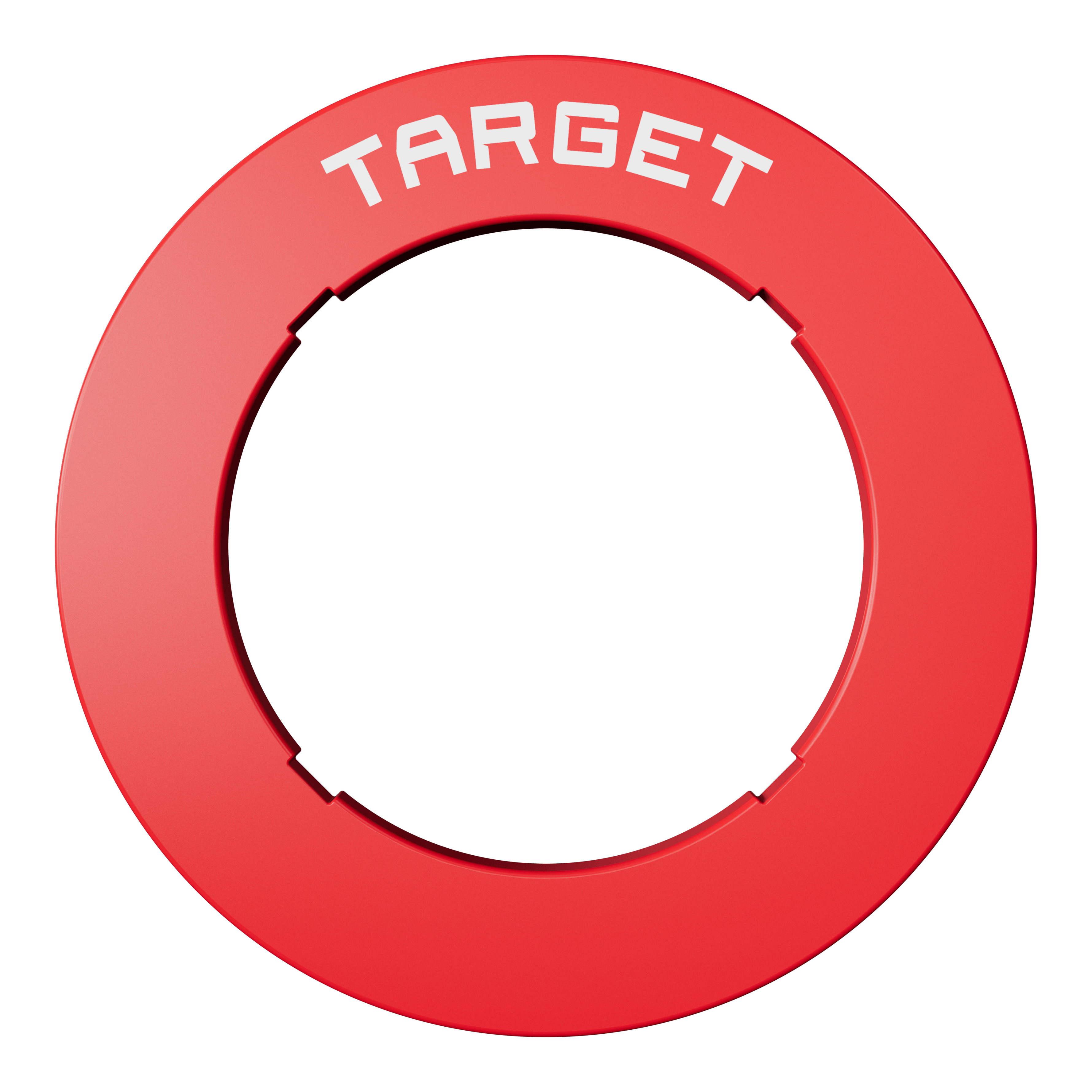 Target à encoches pour fléchettes Eine rote Dartboard-Umrandung ist zu erkennen. Die Form ist rund und die Farbe auffällig.