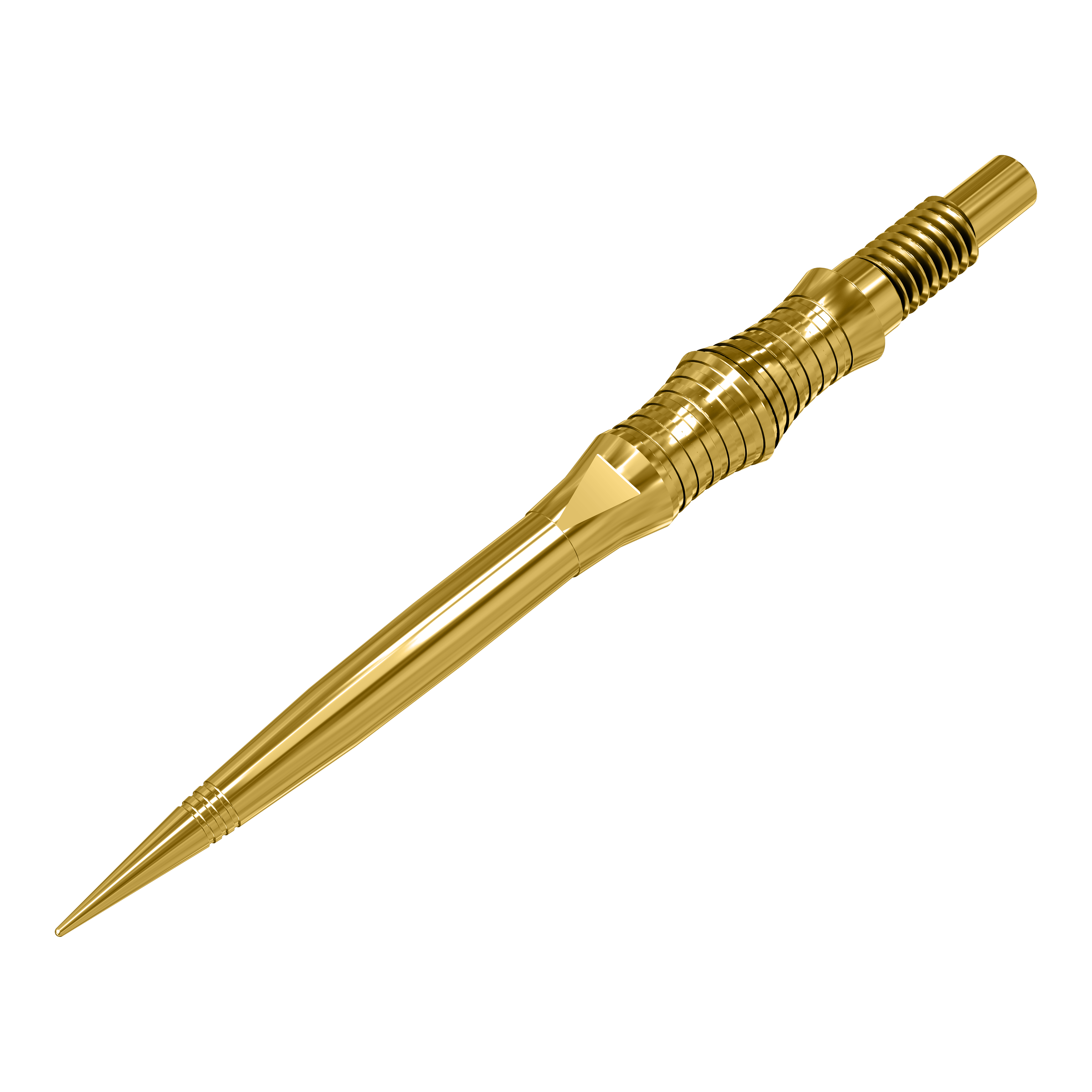 Die Apex Spire Gold Elite Series Dartspitzen werden gezeigt. Sie sind metallisch und goldfarben.
