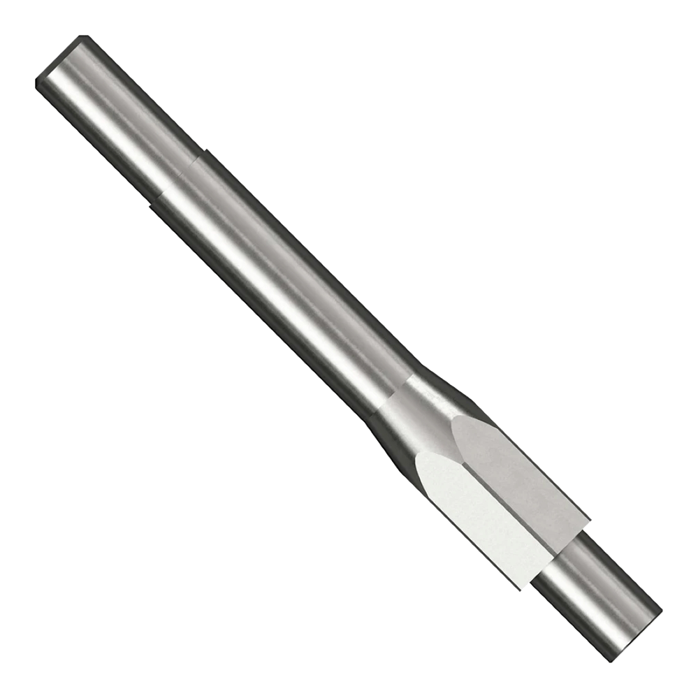 Outil de rejointoiement Caliburn Das Bild zeigt das Produkt "Caliburn Repoint Tool". Es handelt sich um ein Metallwerkzeug mit zylindrischer Form und abgeschrägten Kanten.