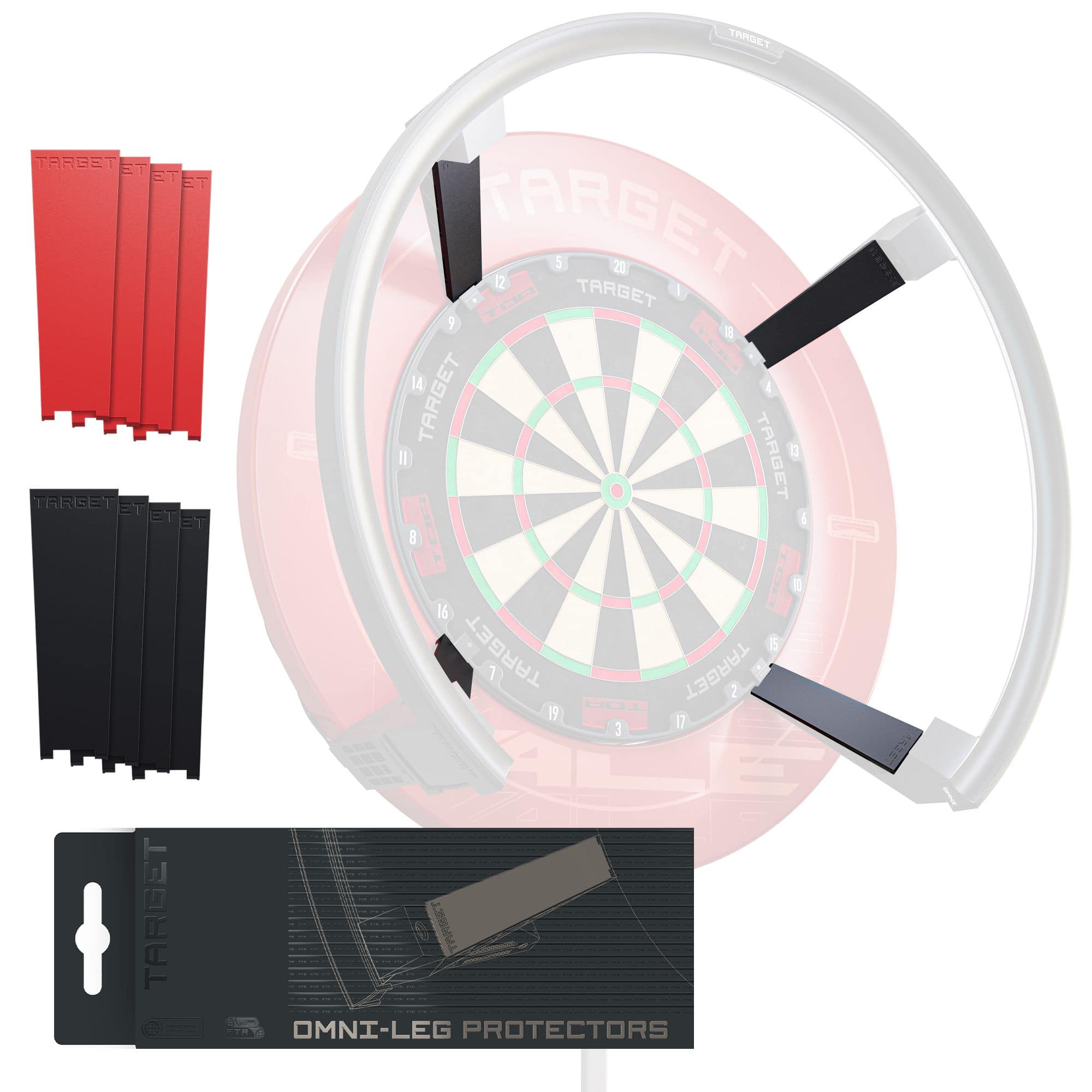 Protections de jambes Target OMNI Target OMNI Leg Protectors sind auf diesem Bild zu sehen. Sie bieten Schutz für die Beine beim Dartspielen.