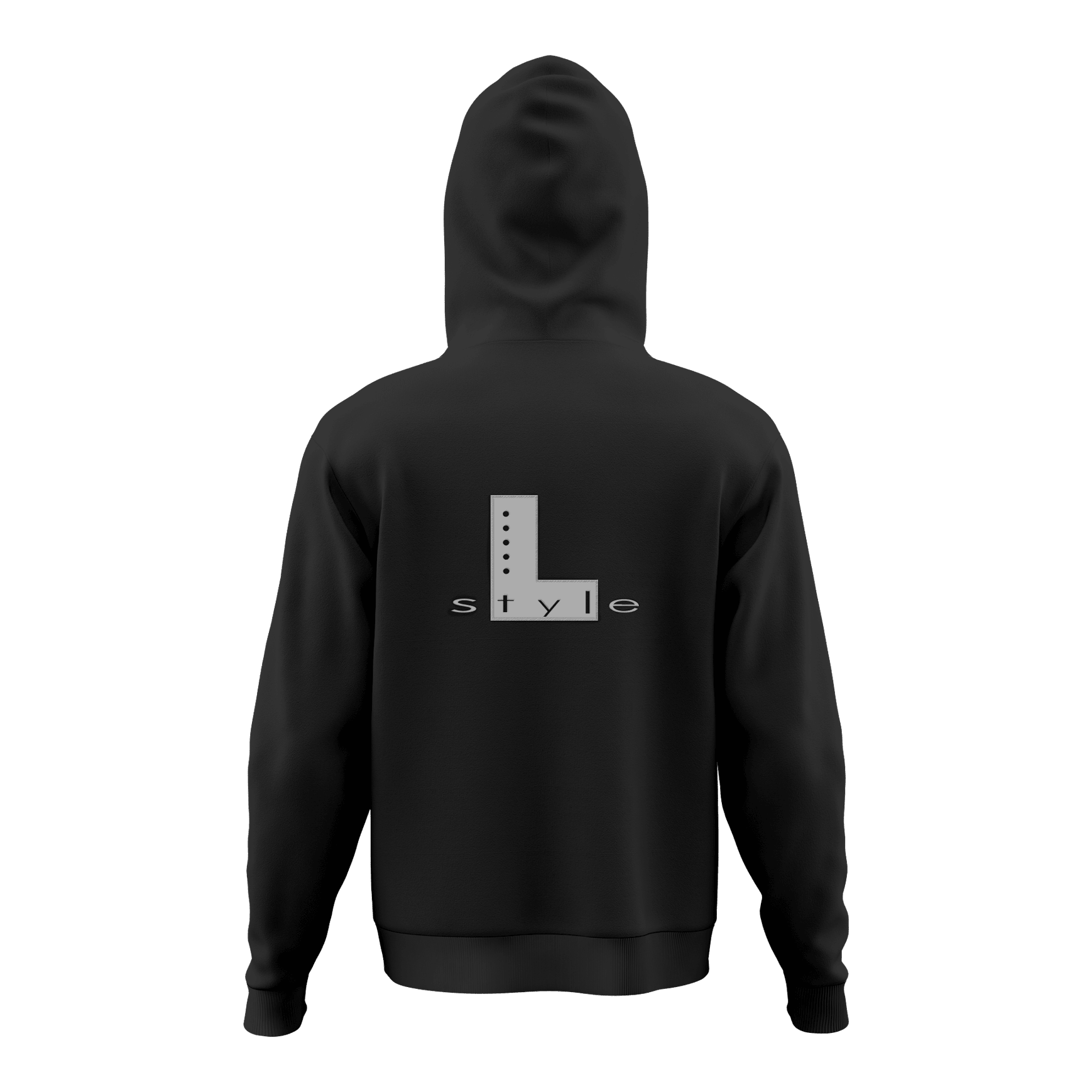 Sweat à capuche style L - Noir Der Hoodie ist schwarz und hat auf dem Rücken ein großes "L style"-Logo in Grau. Das Design ist schlicht und modern gehalten.