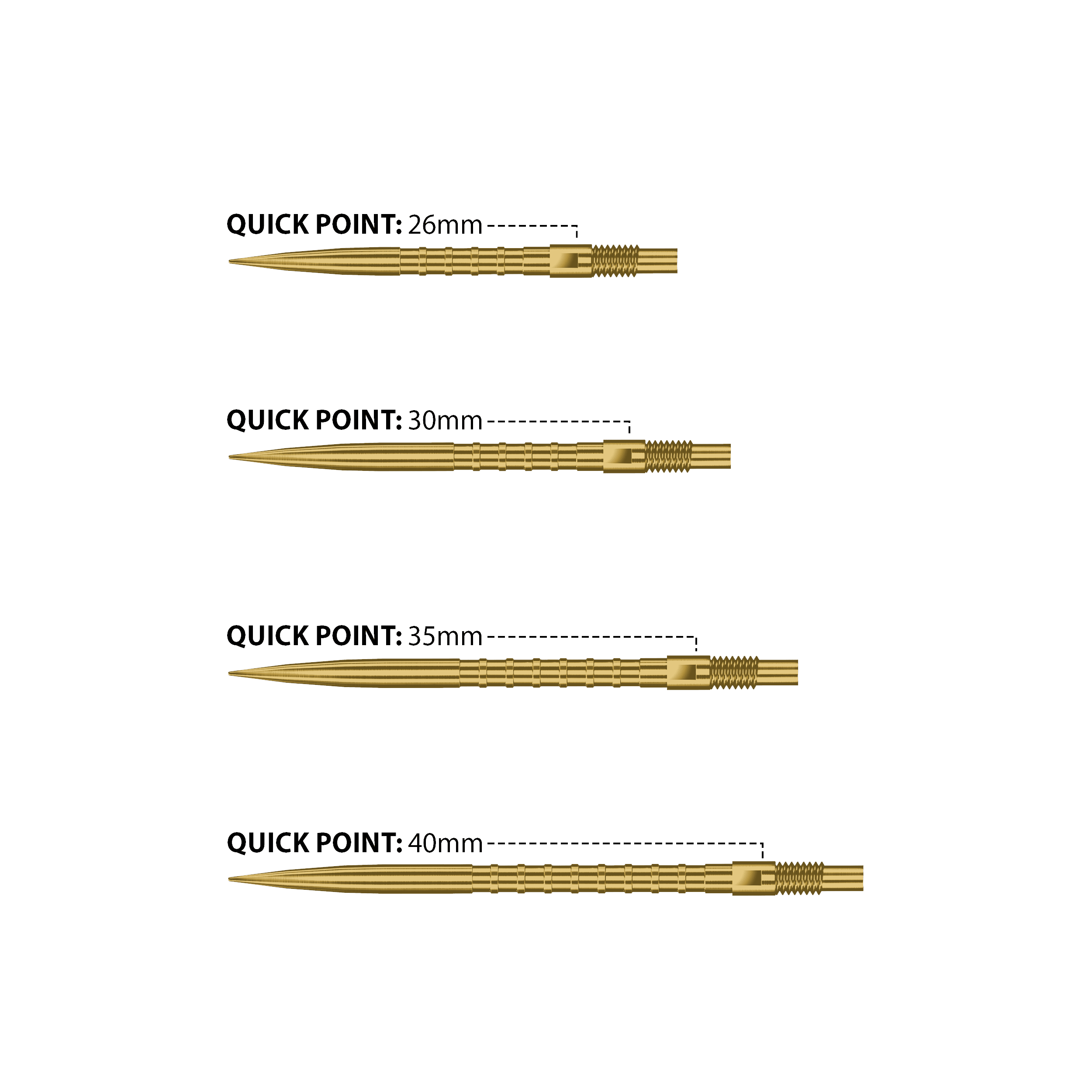Pointes de fléchettes Harrows Quick Point Heavy Metal - Or Abgebildet sind Harrows Quick Point Heavy Metal Dartspitzen in Gold. Sie zeichnen sich durch ihre goldene Farbe und hohe Qualität aus.