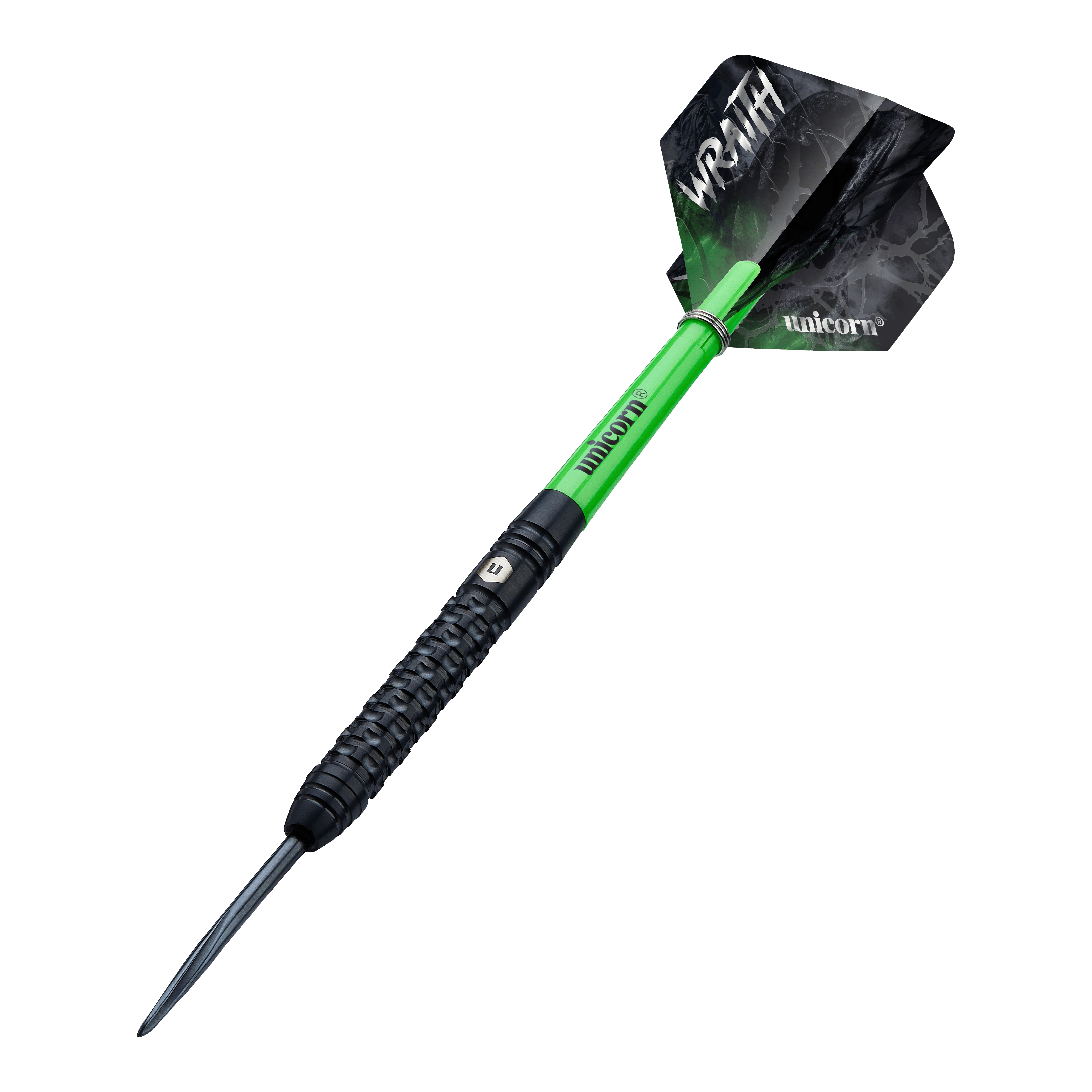 Fléchettes en acier Unicorn Wraith Mehrere Unicorn Wraith Steeldarts liegen eng nebeneinander. Details der Oberfläche zeigen sich deutlich.