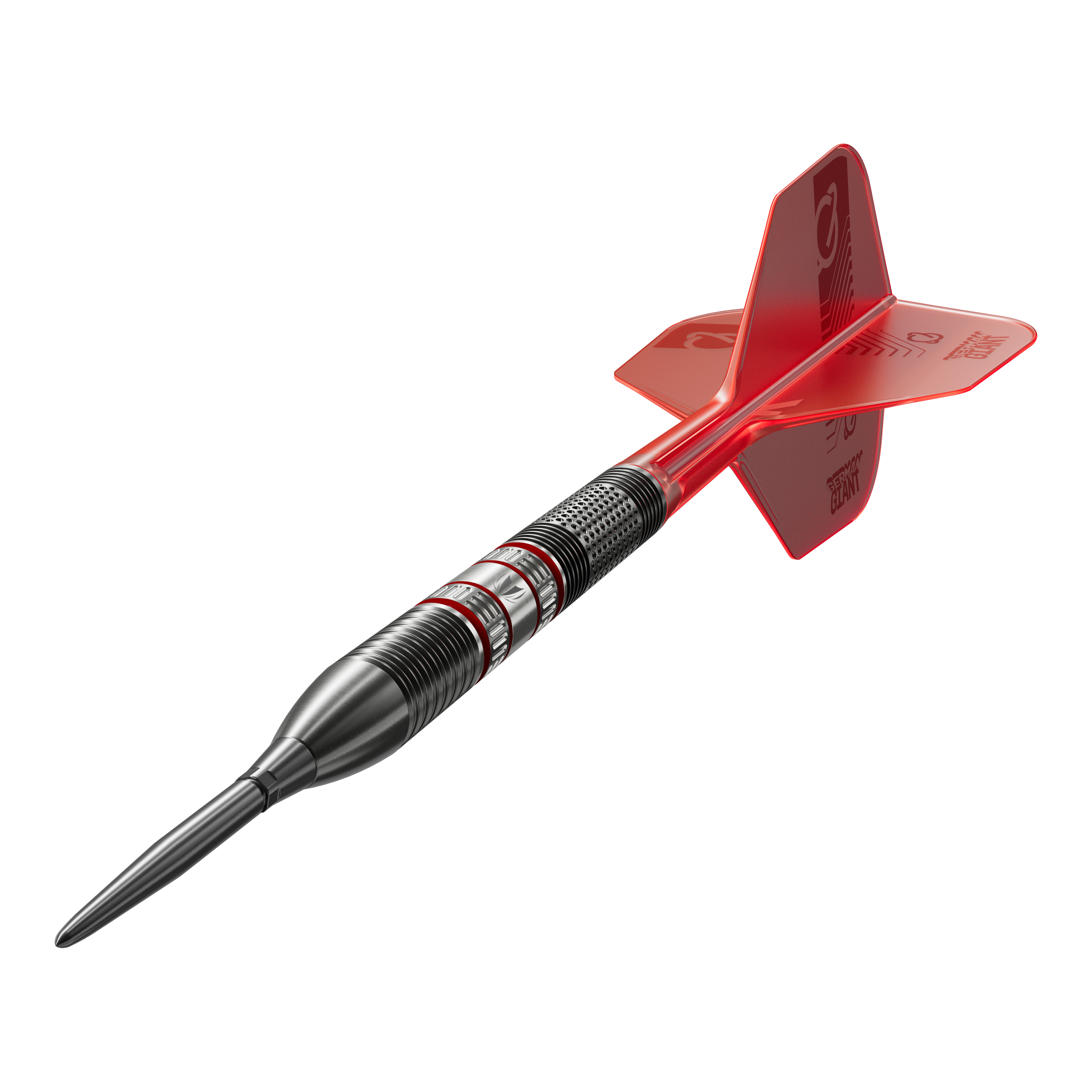 Fléchettes en acier Target Gabriel Clemens 95K Swiss Point Das Bild zeigt einen Target Gabriel Clemens 95K Swiss Point Steeldart. Der Dart hat ein schwarzes Barrel mit roten Akzenten und rote Flights.