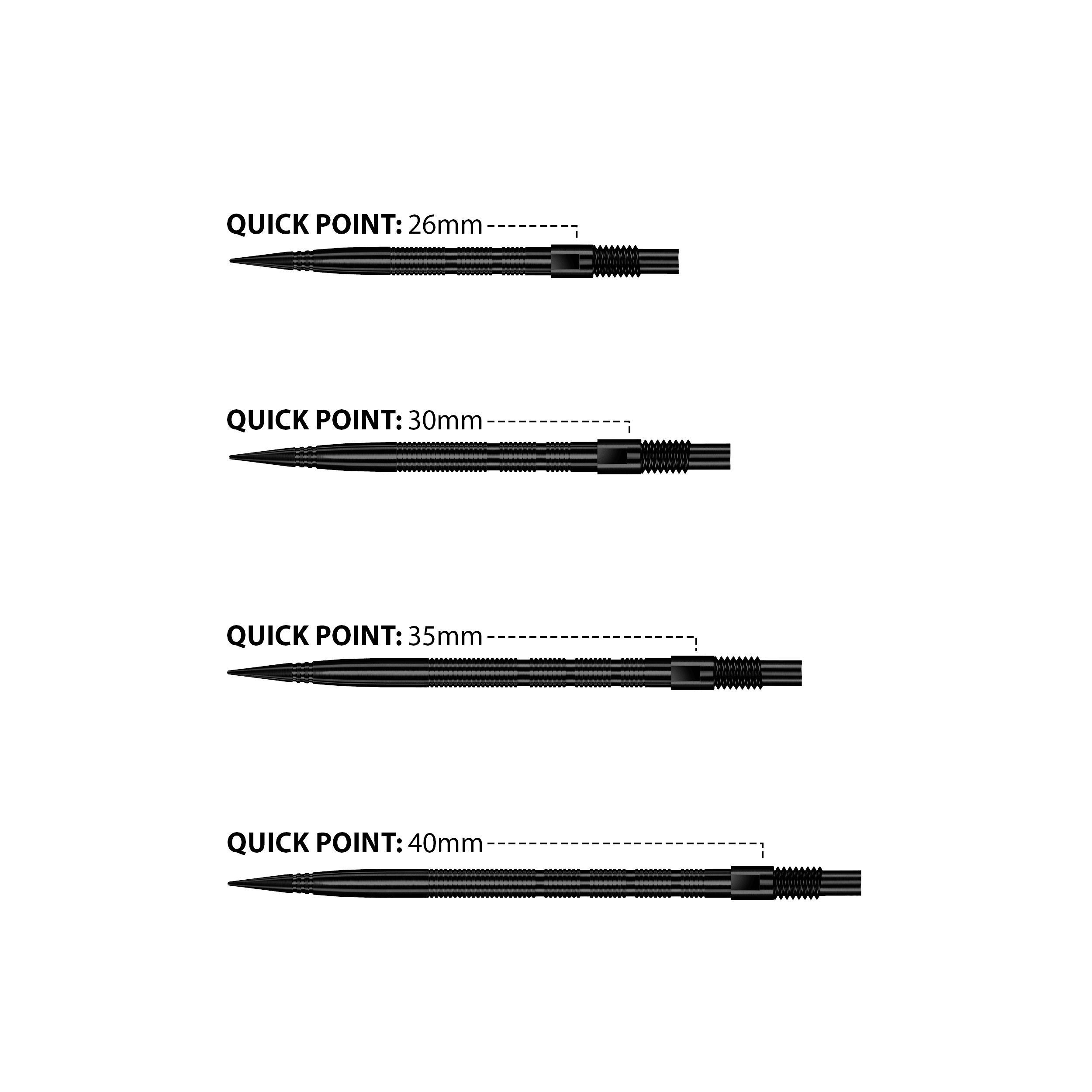 Pointes de fléchettes Harrows Quick Point Micro Ridge - Noires Das Bild zeigt Harrows Quick Point Micro Ridge Dartspitzen in Schwarz. Die Dartspitzen sind schlank und für präzises Werfen geeignet.