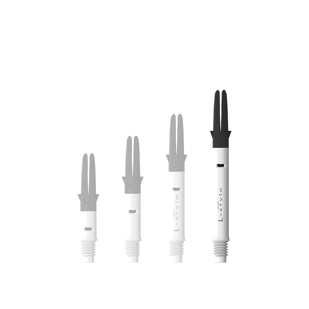 Tige de selle droite silencieuse en carbone style L - Blanc Das Bild zeigt den L-Style L-Shaft Carbon Silent Straight in Weiß, Modell 330. Der Artikel ist ein stabiler Schaft für Dartpfeile.