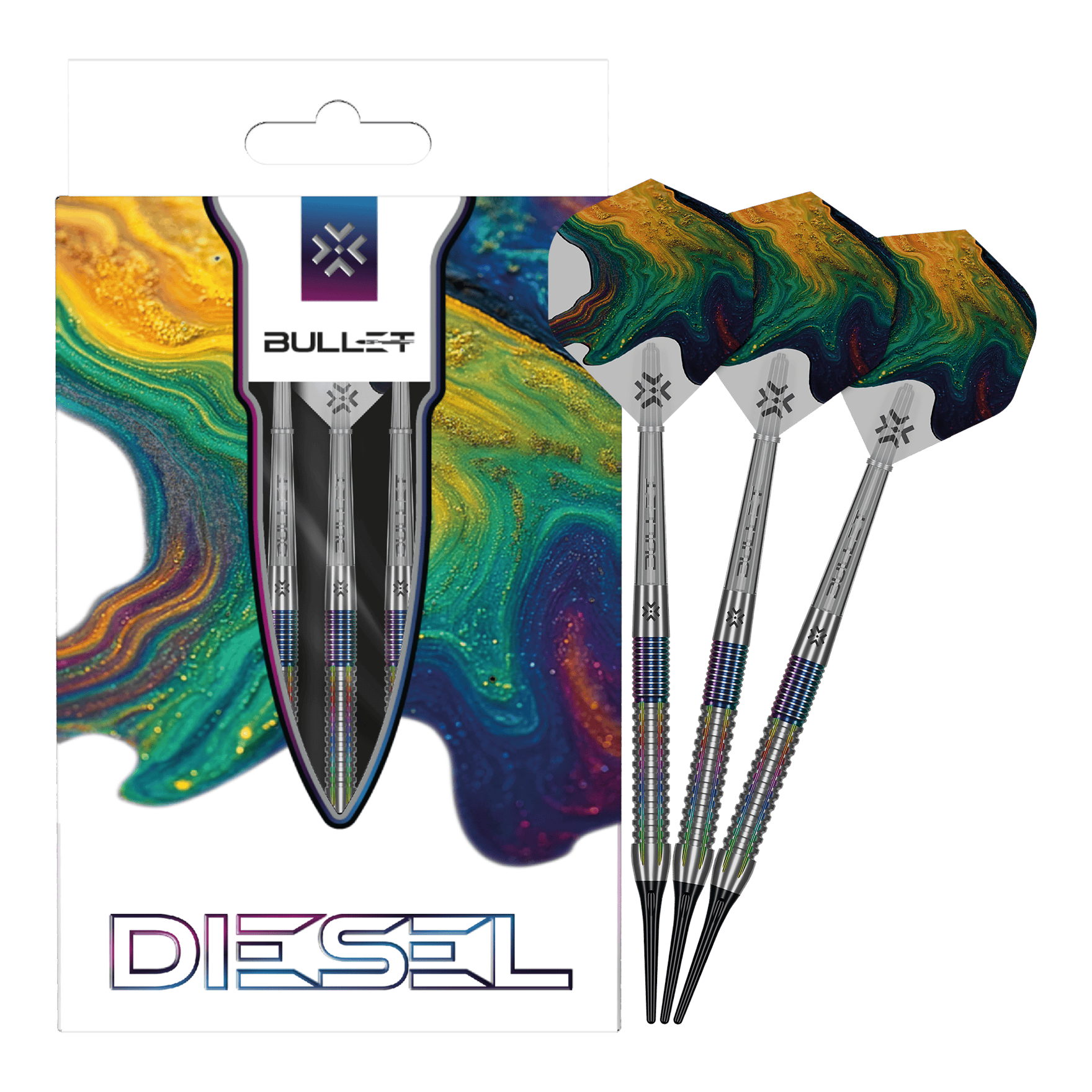 Fléchettes souples Bullet Diesel V2 - 20 g Auf dem Foto sind Bullet Diesel V2 20g Soft Darts zu sehen. Sie eignen sich gut für Softdartspieler.