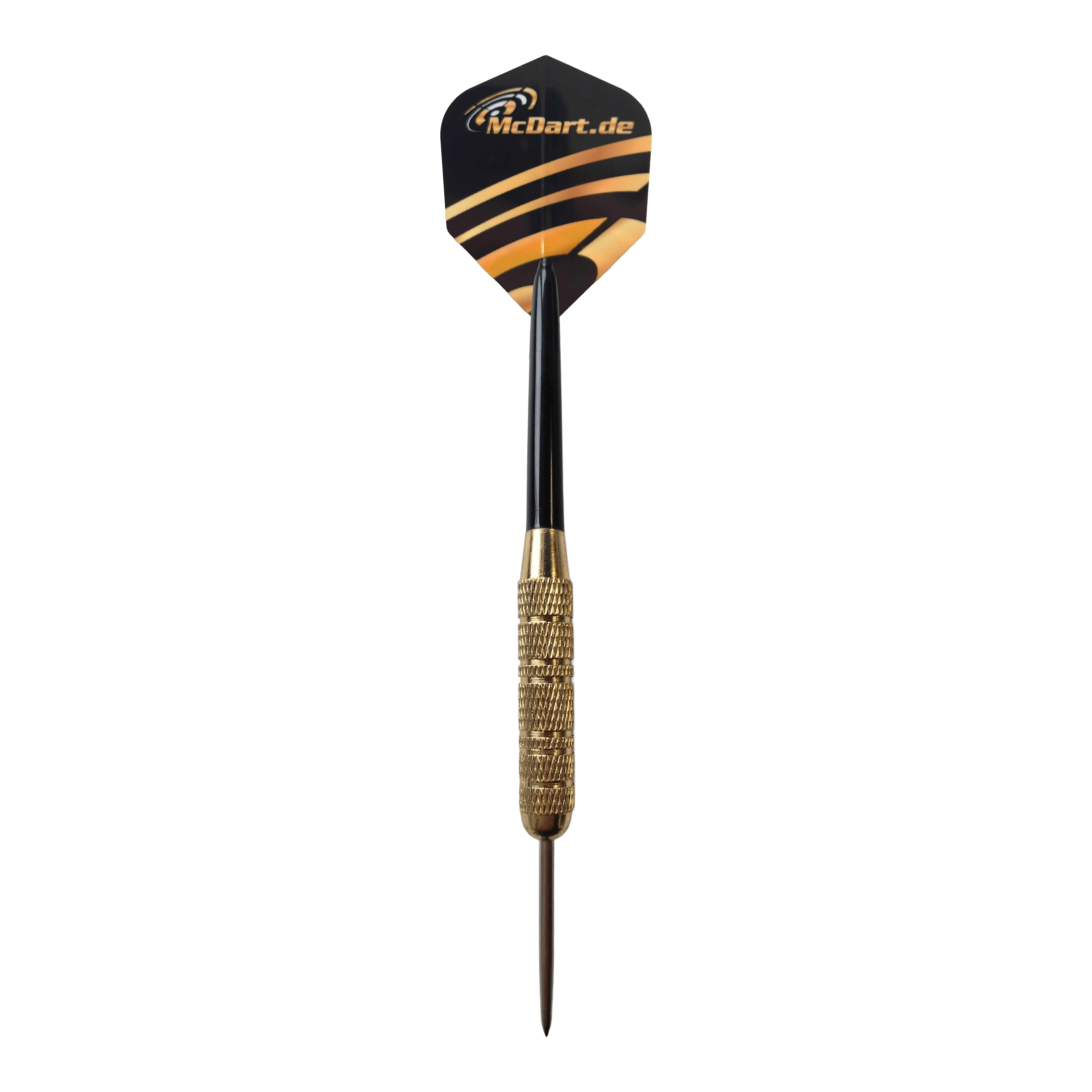 Fléchettes en acier McDart Golden Star - 12 fléchettes / 18 grammes Dieses Bild zeigt das Produkt McDart Golden Star Steeldarts - 12 Darts mit einem Gewicht von 18 Gramm. Zu sehen sind mehrere goldene Steeldarts nebeneinander.